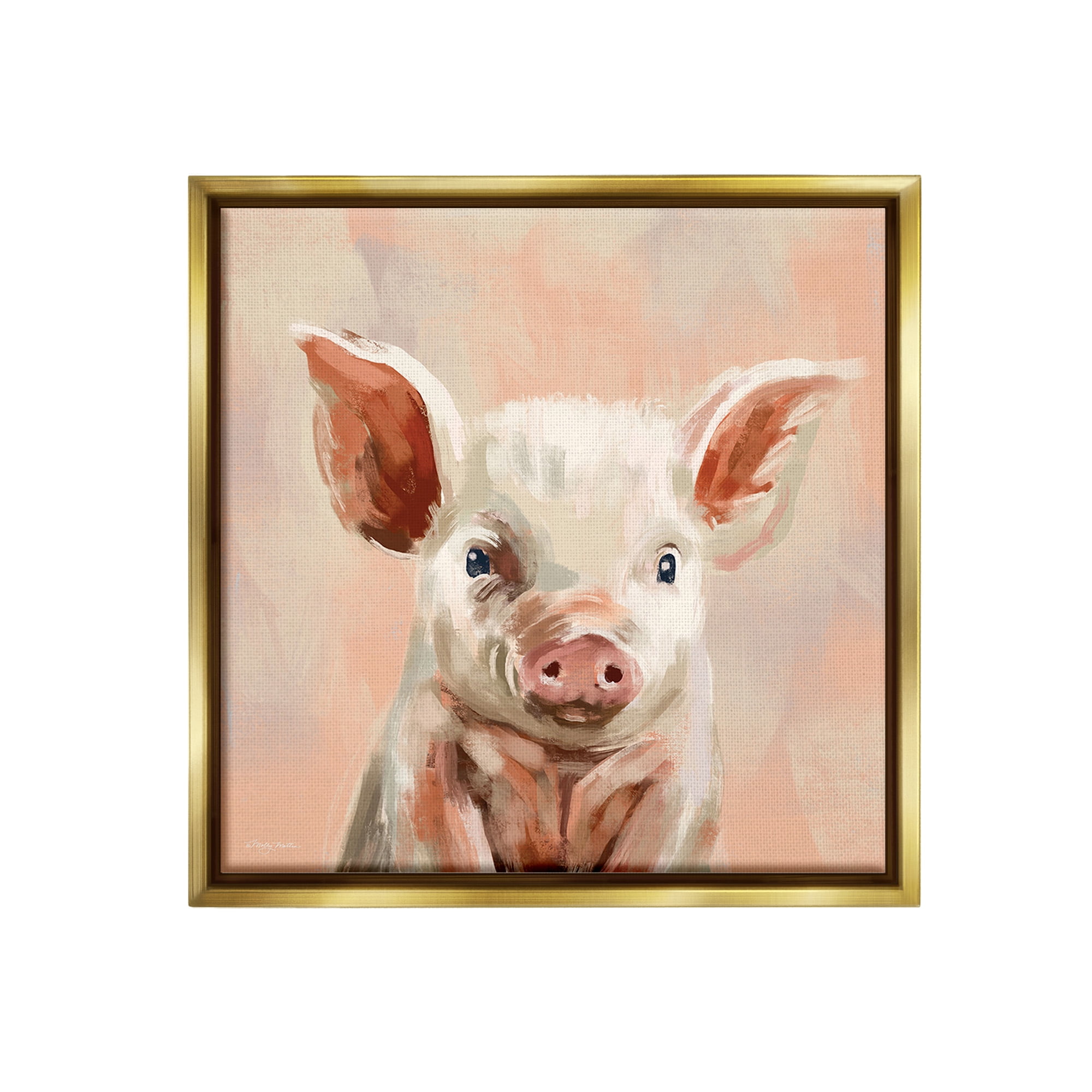 Stupell Industries Traditional Piglet Painting Animals & Insects Painting Gold Floater Framed Canvas Art Print Wall Art, 18 x 18