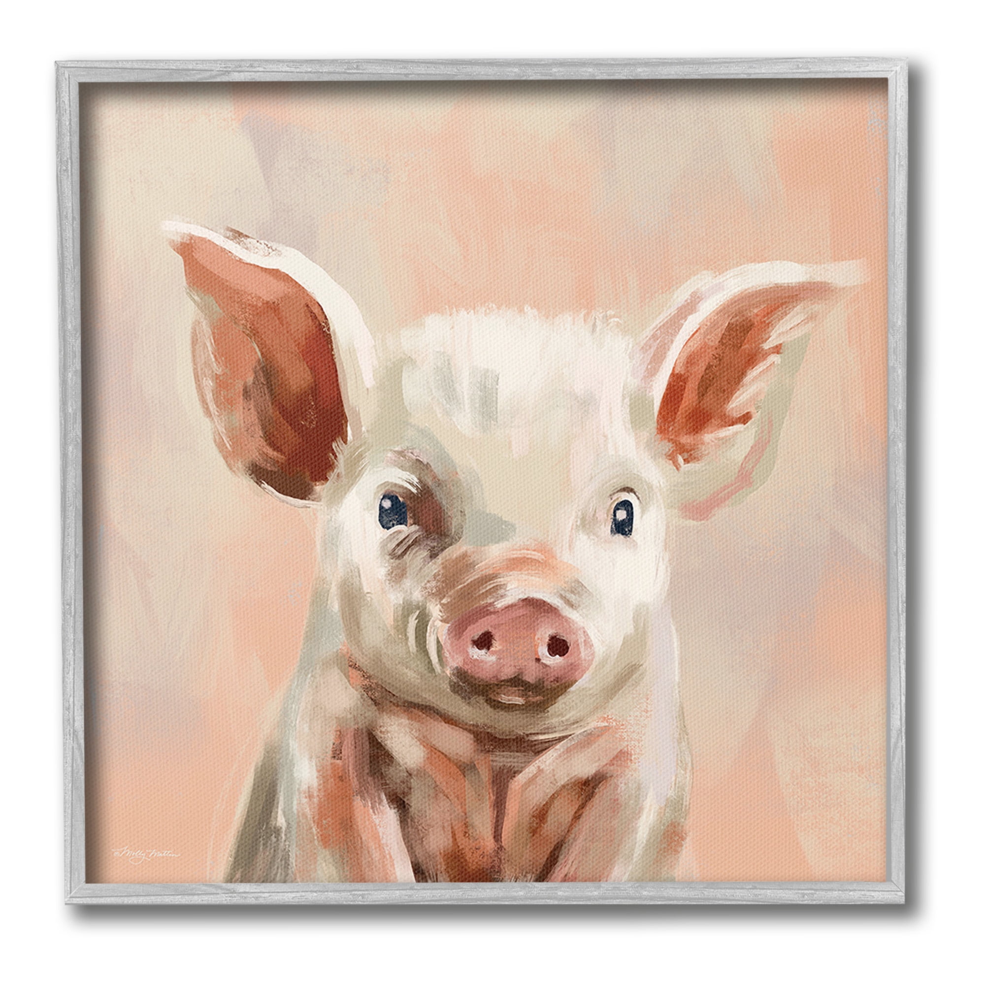 Stupell Industries Traditional Piglet Painting Animals & Insects Painting Gray Framed Art Print Wall Art, 12 x 12