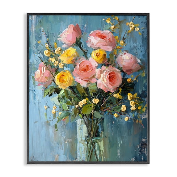 Stupell Industries Traditional Pink And Yellow Rose Display Black Framed Giclee Art, 24 x 30, by Creative Studio