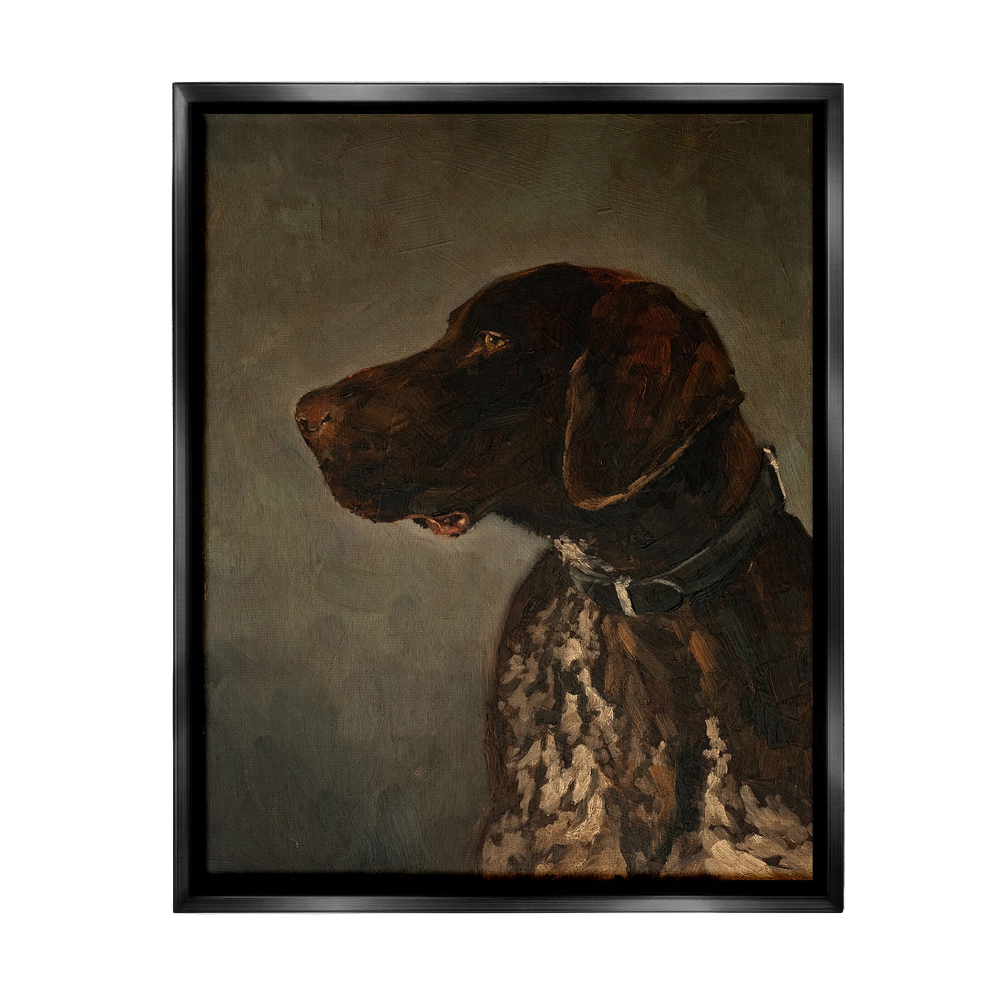 Stupell Industries Traditional Pointer Dog Portrait Animals & Insects Painting Black Floater Framed Canvas Art Print Wall Art, 25 x 31