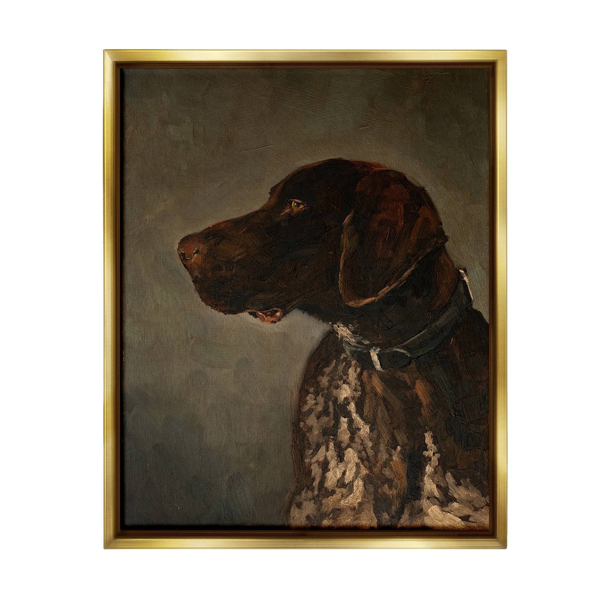 Stupell Industries Traditional Pointer Dog Portrait Animals & Insects Painting Gold Floater Framed Canvas Art Print Wall Art, 17 x 21