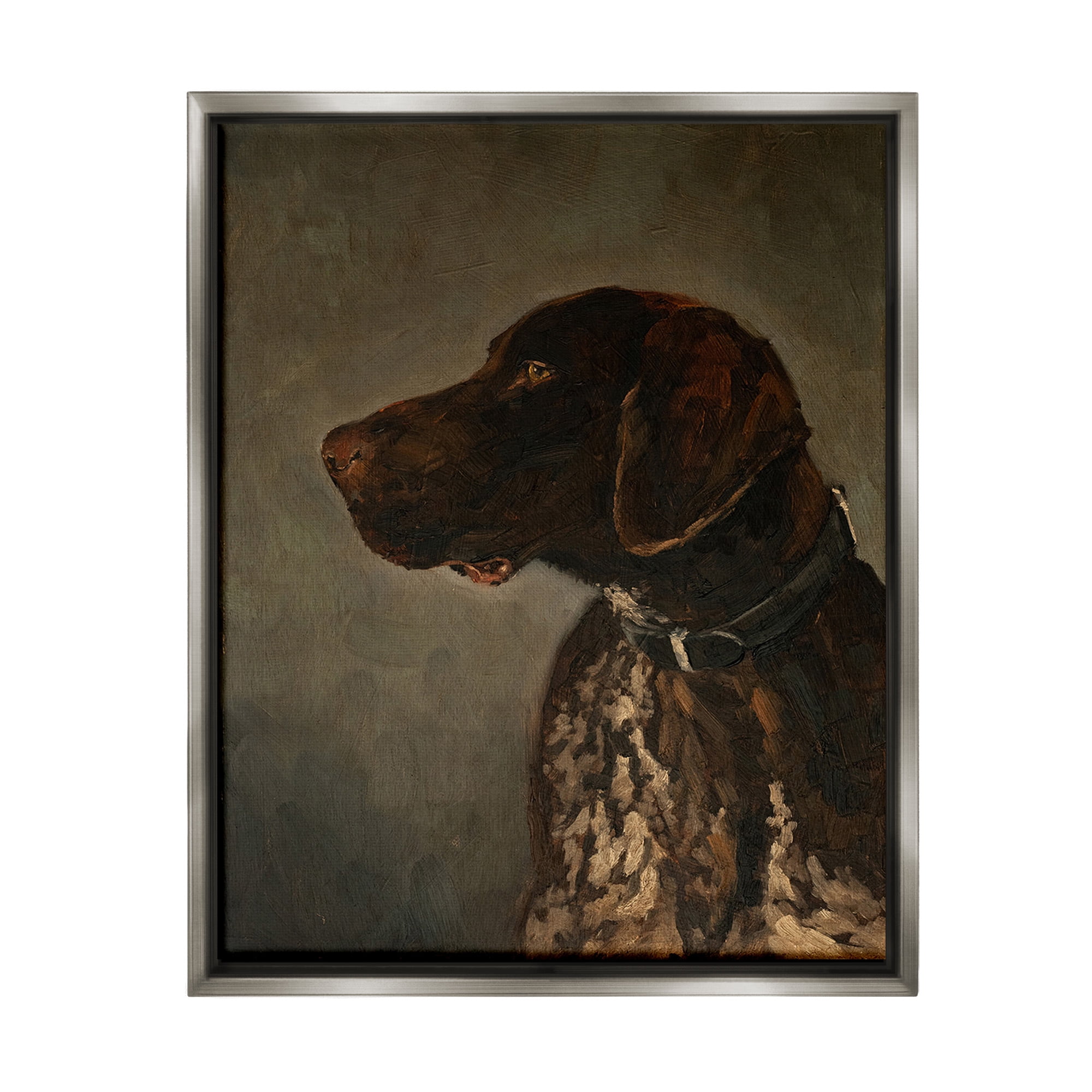 Stupell Industries Traditional Pointer Dog Portrait Animals & Insects Painting Gray Floater Framed Canvas Art Print Wall Art, 25 x 31