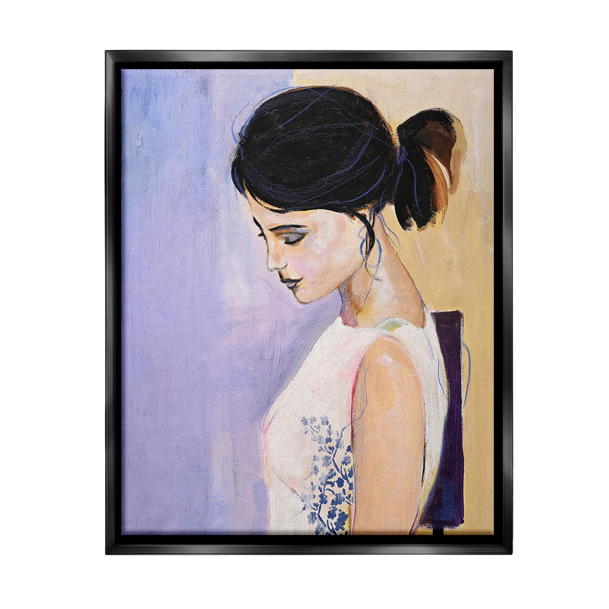 Stupell Industries Traditional Portrait of Woman Abstract Painting Black Floater Framed Canvas Art Print Wall Art, 17 x 21