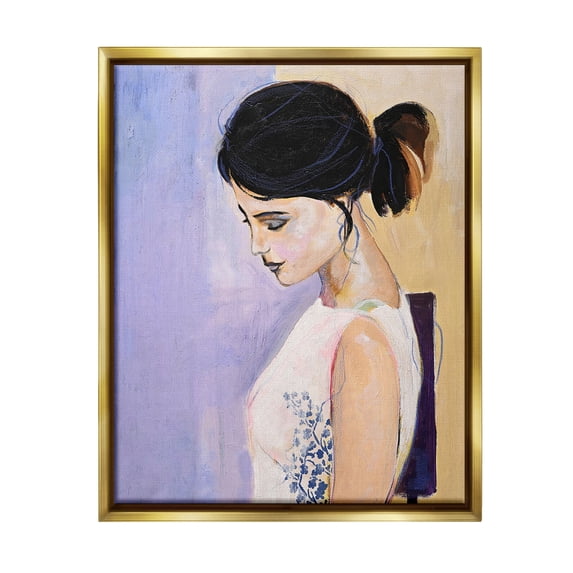 Stupell Industries Traditional Portrait of Woman Abstract Painting Gold Floater Framed Canvas Art Print Wall Art, 17 x 21
