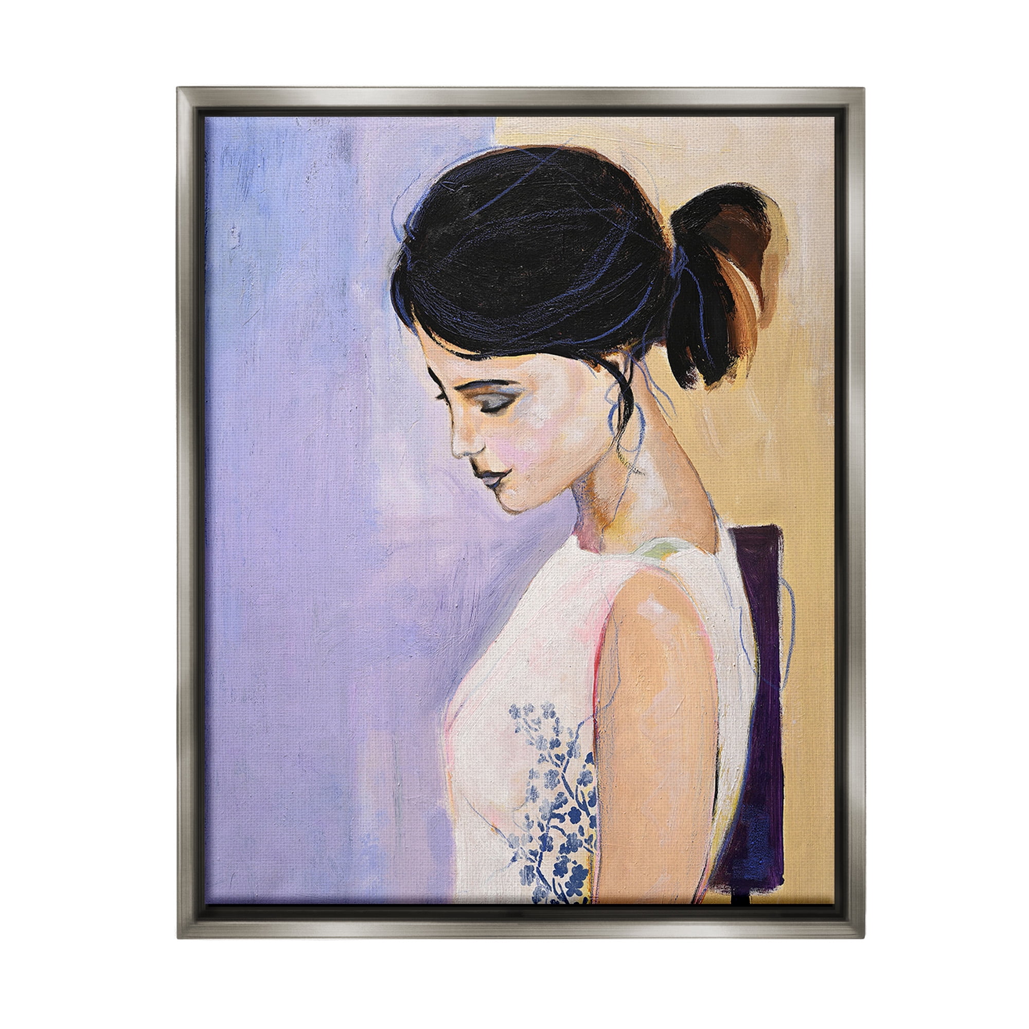 Stupell Industries Traditional Portrait of Woman Abstract Painting Gray Floater Framed Canvas Art Print Wall Art, 25 x 31