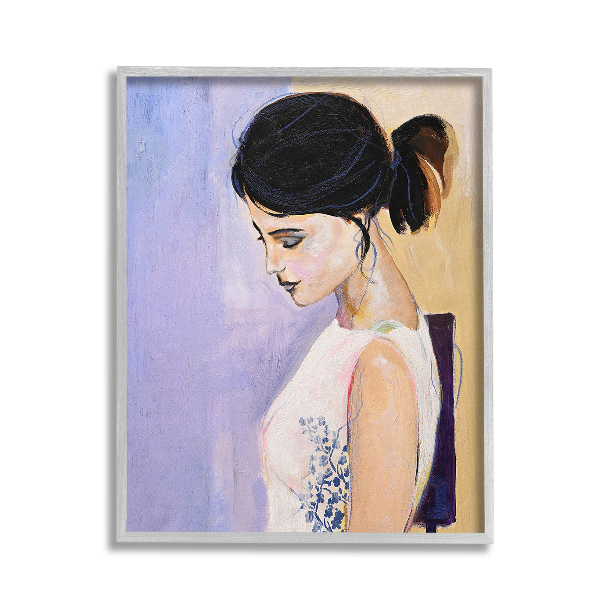 Stupell Industries Traditional Portrait of Woman Abstract Painting Gray Framed Art Print Wall Art, 11 x 14