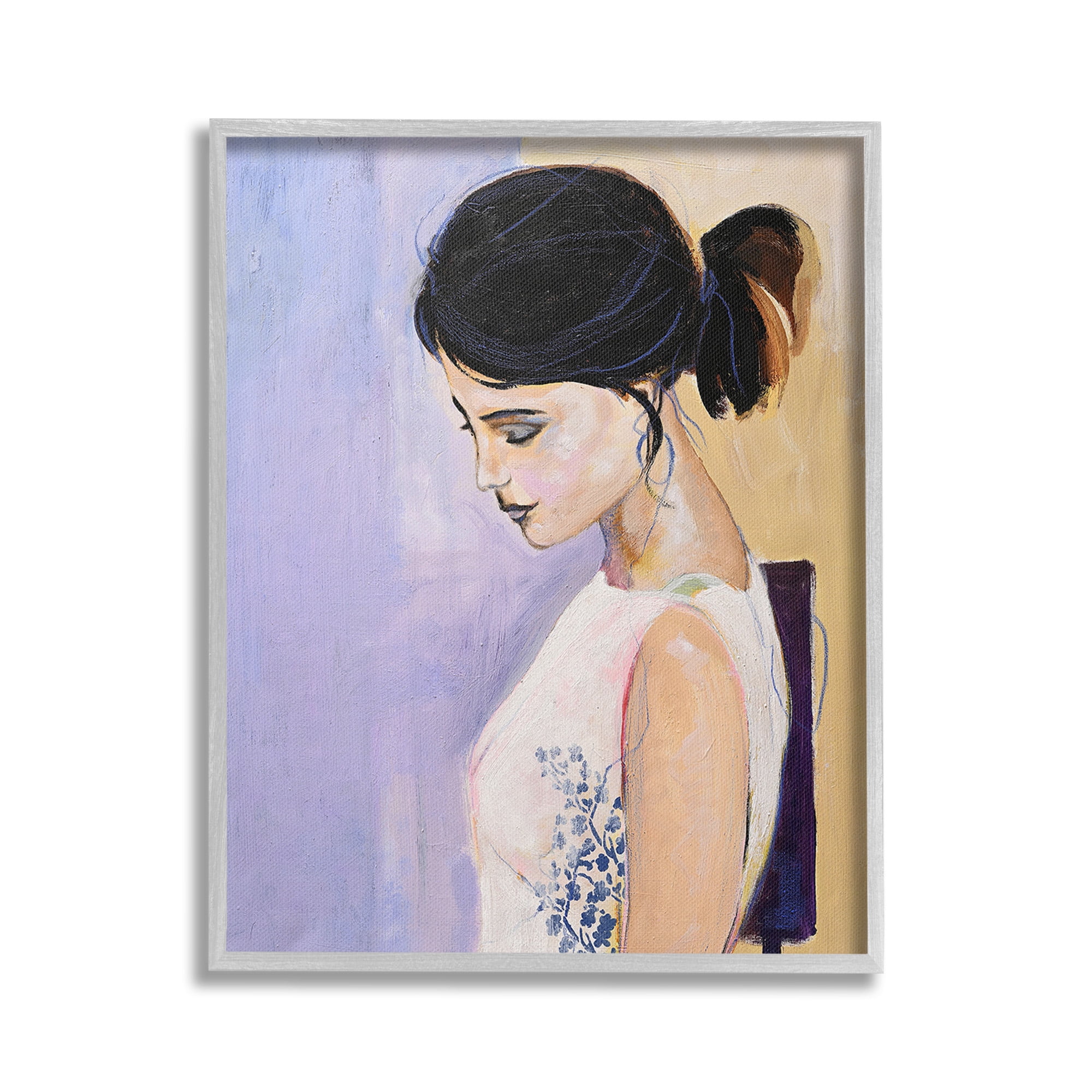 Stupell Industries Traditional Portrait of Woman Abstract Painting Gray Framed Art Print Wall Art, 16 x 20