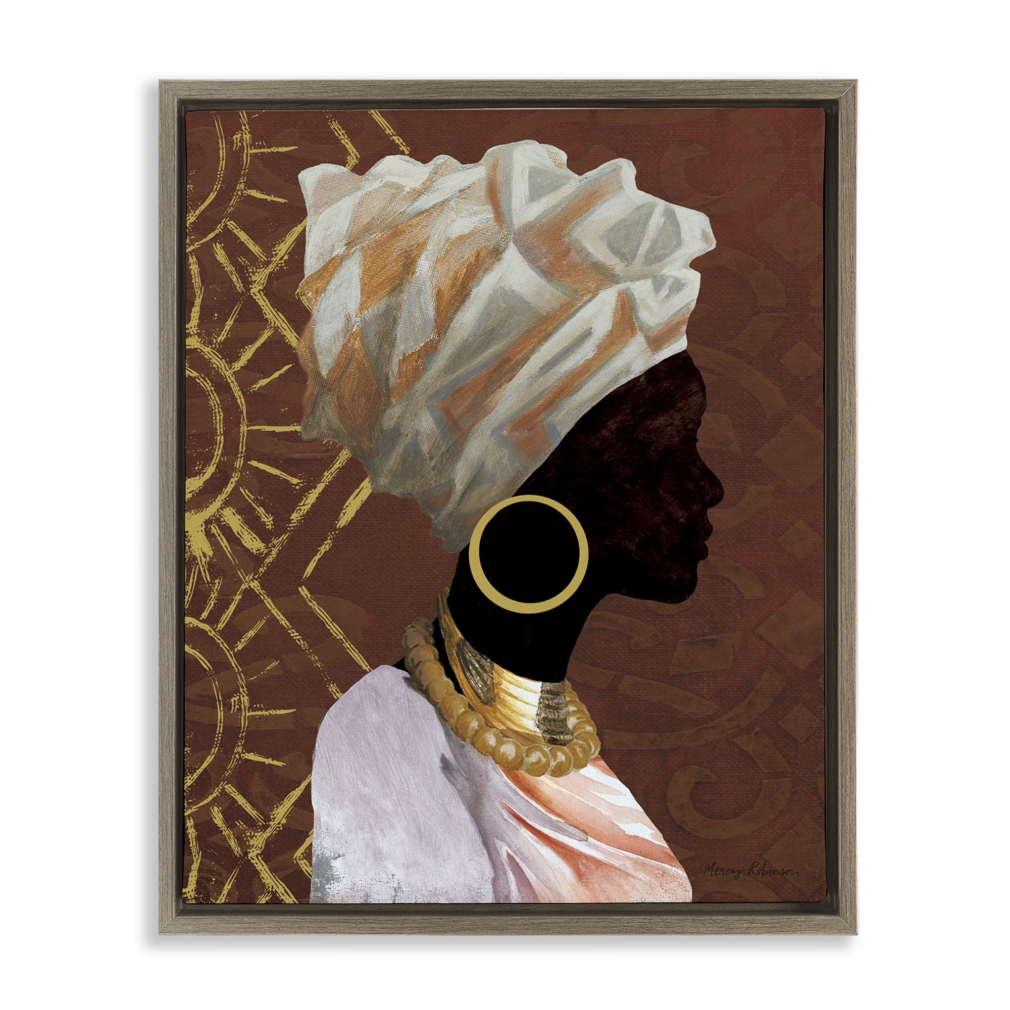 Stupell Industries Traditional Portrait of Woman Novelty Painting Brown Floater Framed Art Print Wall Art, 17 x 21