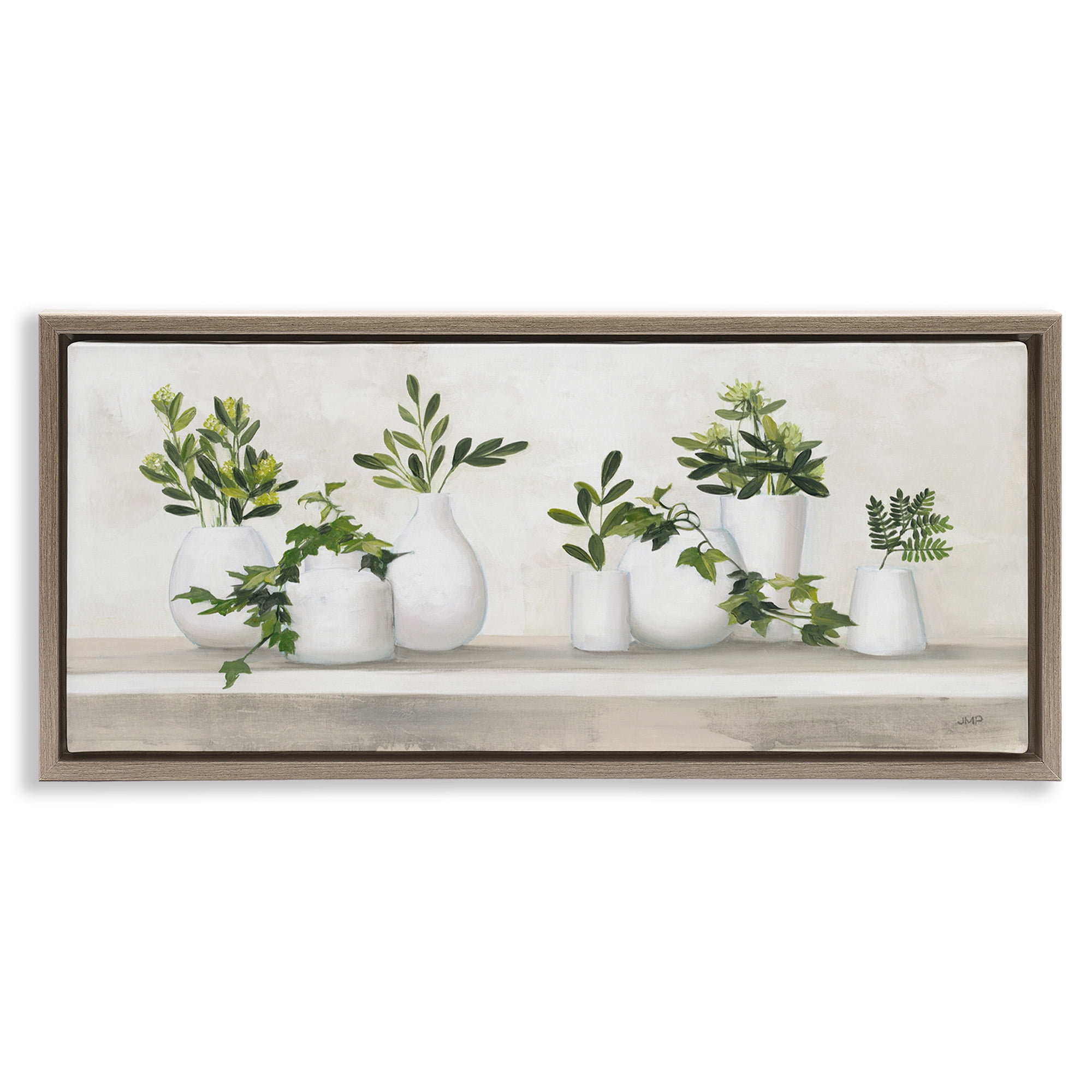 Stupell Industries Traditional Potted Cottage Plants Botanical & Floral Painting Brown Floater Framed Canvas Art Print Wall Art, 31 x 14