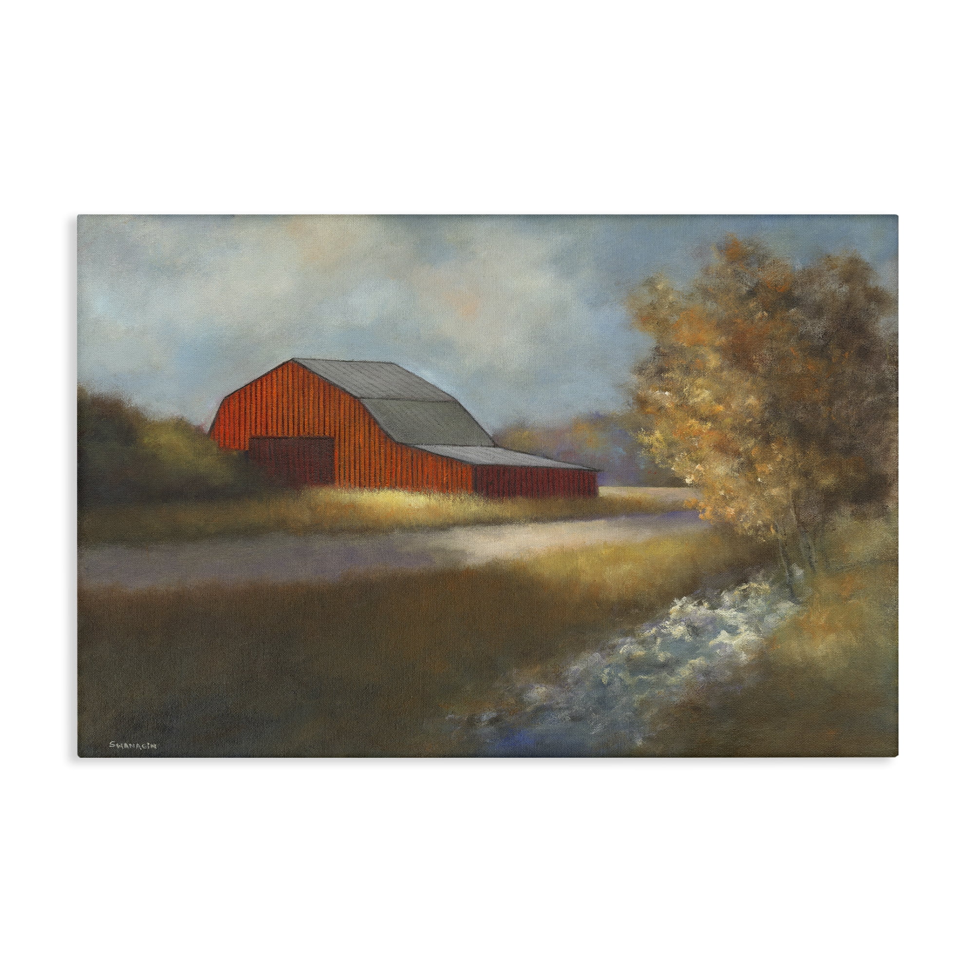 Stupell Industries Traditional Red Barn Landscape Painting Gallery Wrapped Canvas Art Print Wall Art, 45 x 30