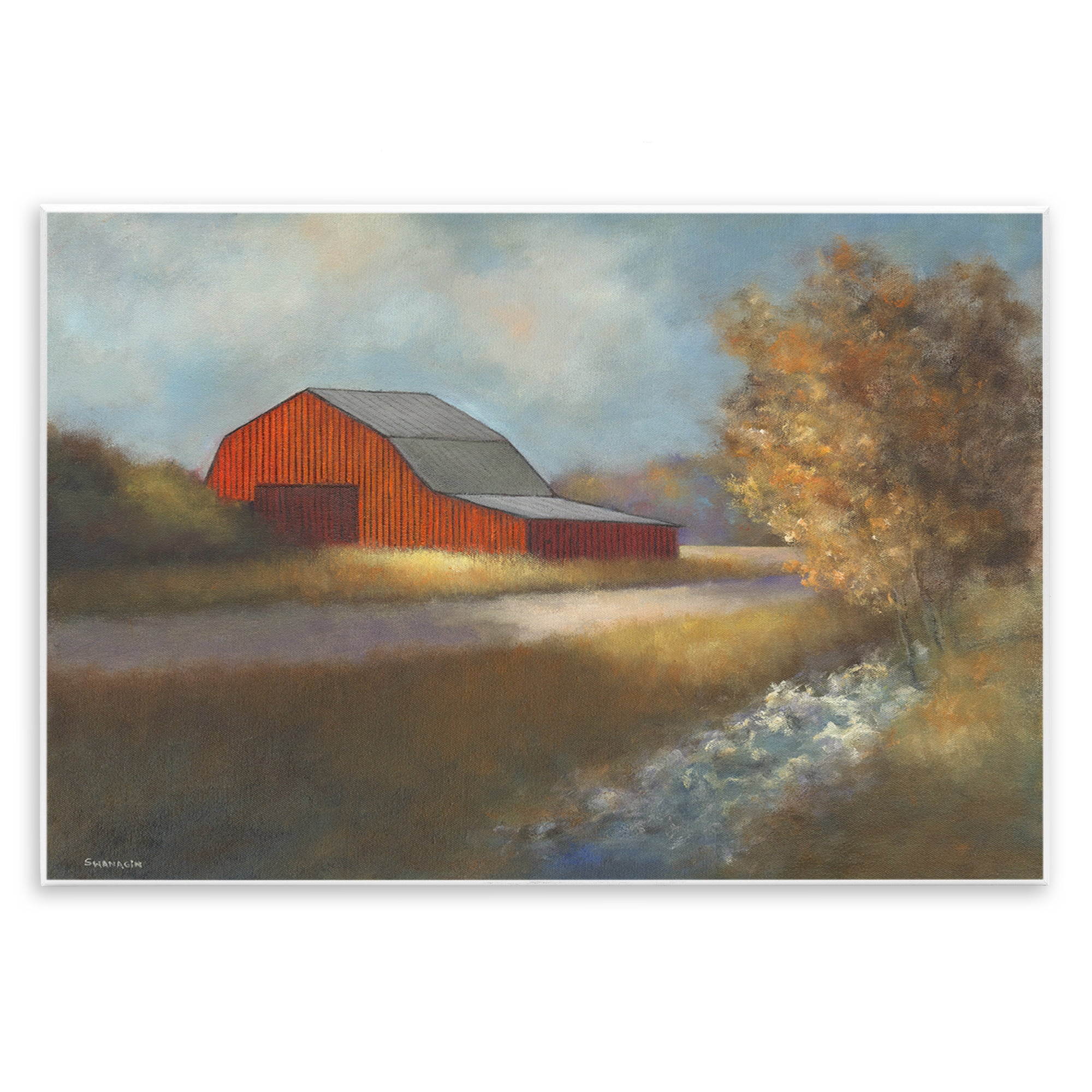Stupell Industries Traditional Red Barn Landscape Painting Unframed Art Print Wall Art, 15 x 10