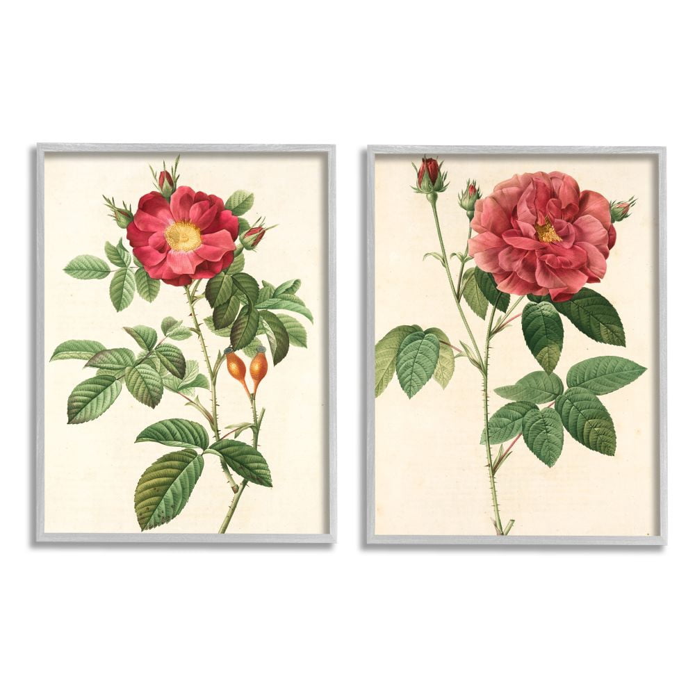 Stupell Industries Traditional Red Flowers with Floral Stem Details Designed by Ziwei Li
