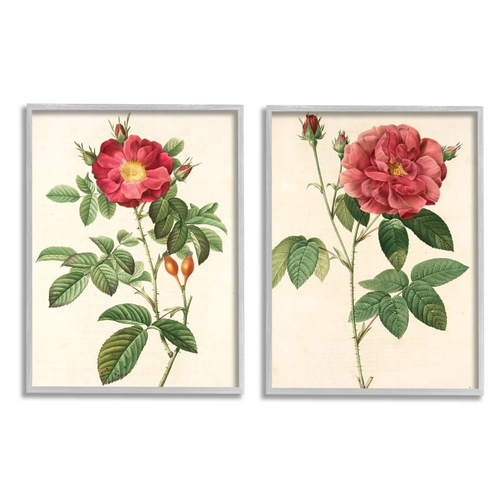 Stupell Industries Traditional Red Flowers with Floral Stem Details Designed by Ziwei Li