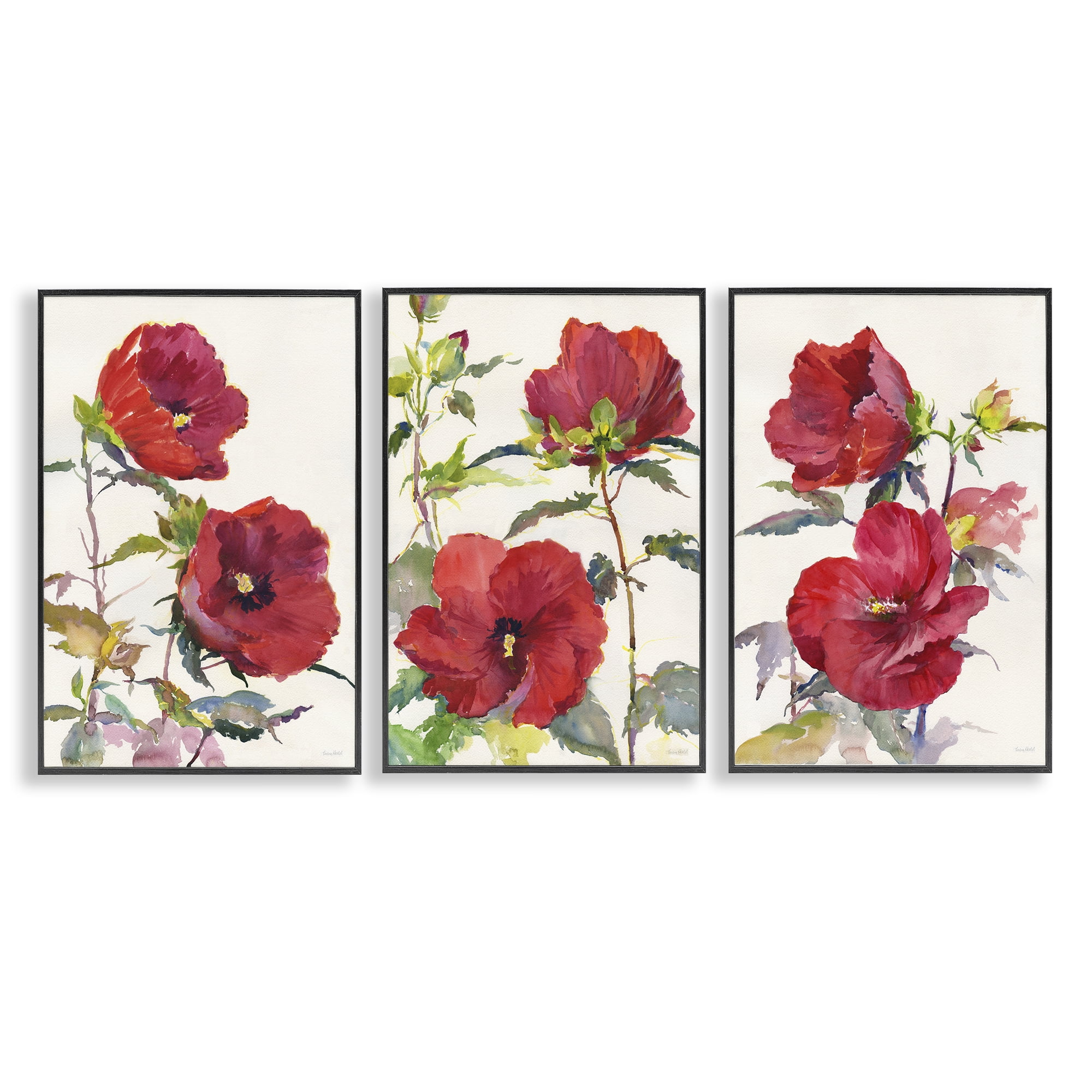 Stupell Industries Traditional Red Poppies Plants & Flowers Painting Black Framed Art Print Wall Art, 12 x 18, Set of 3