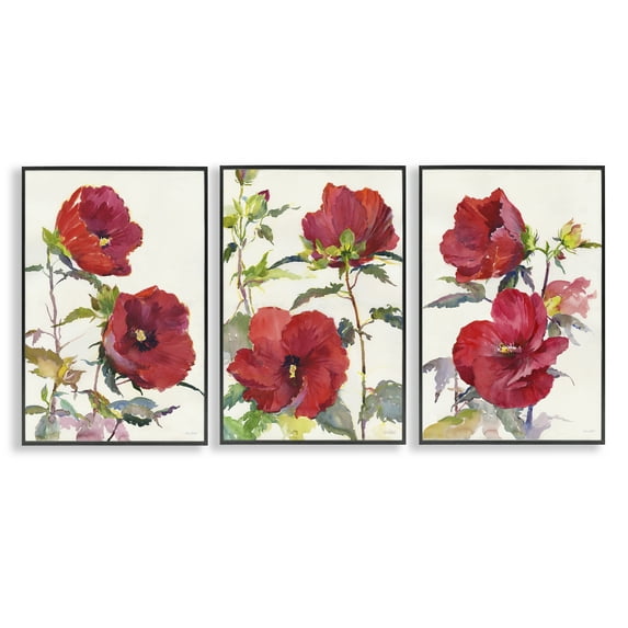 Stupell Industries Traditional Red Poppies Plants & Flowers Painting Black Framed Art Print Wall Art, 12 x 18, Set of 3