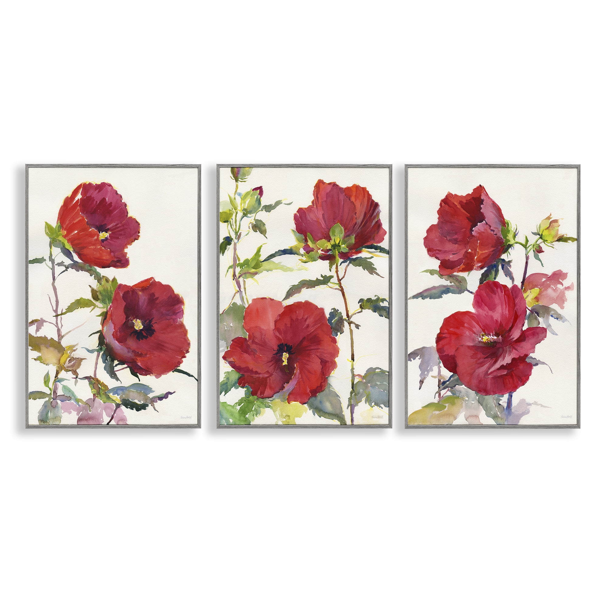 Stupell Industries Traditional Red Poppies Plants & Flowers Painting Gray Framed Art Print Wall Art, 16 x 24, Set of 3