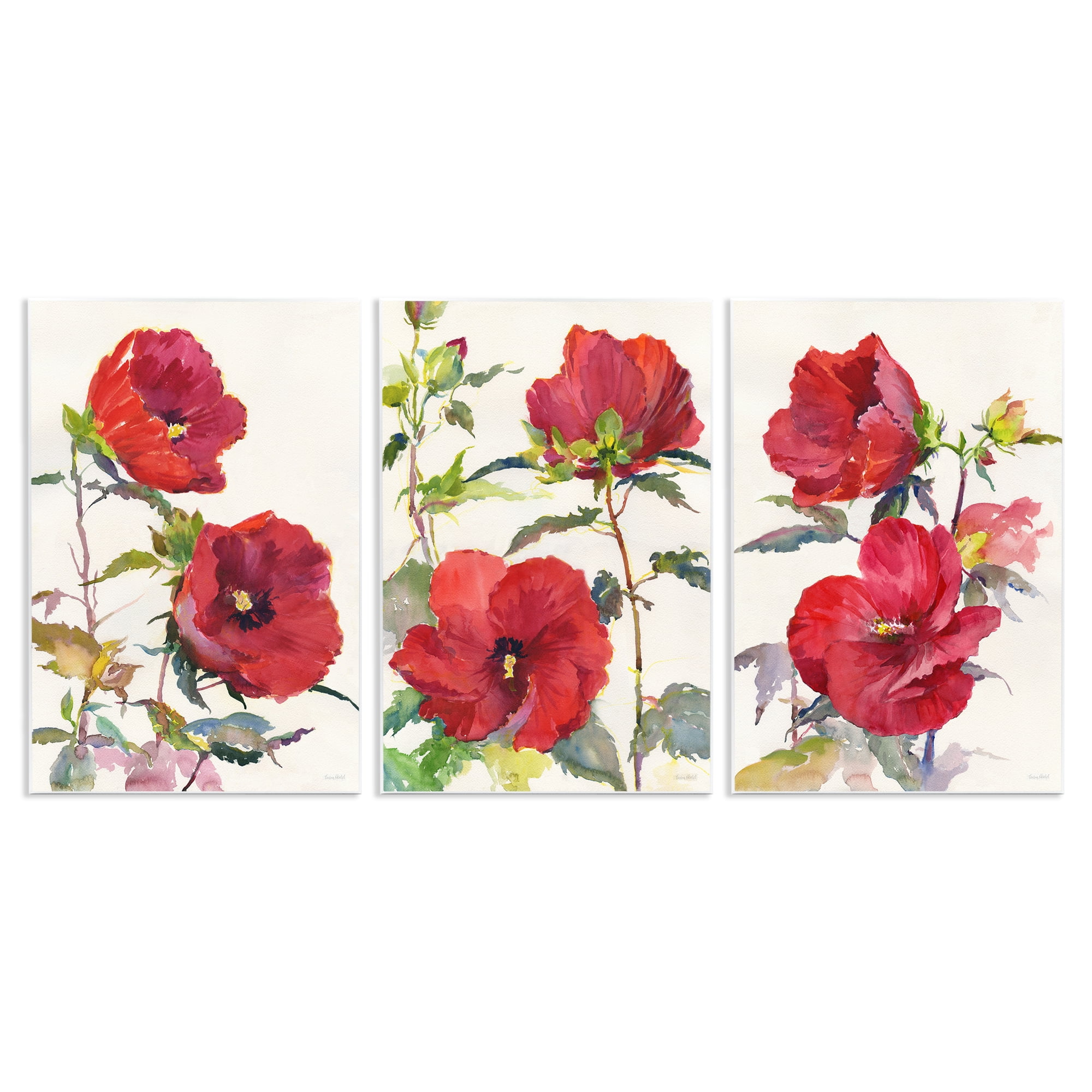 Stupell Industries Traditional Red Poppies Plants & Flowers Painting Unframed Art Print Wall Art, 10 x 15, Set of 3