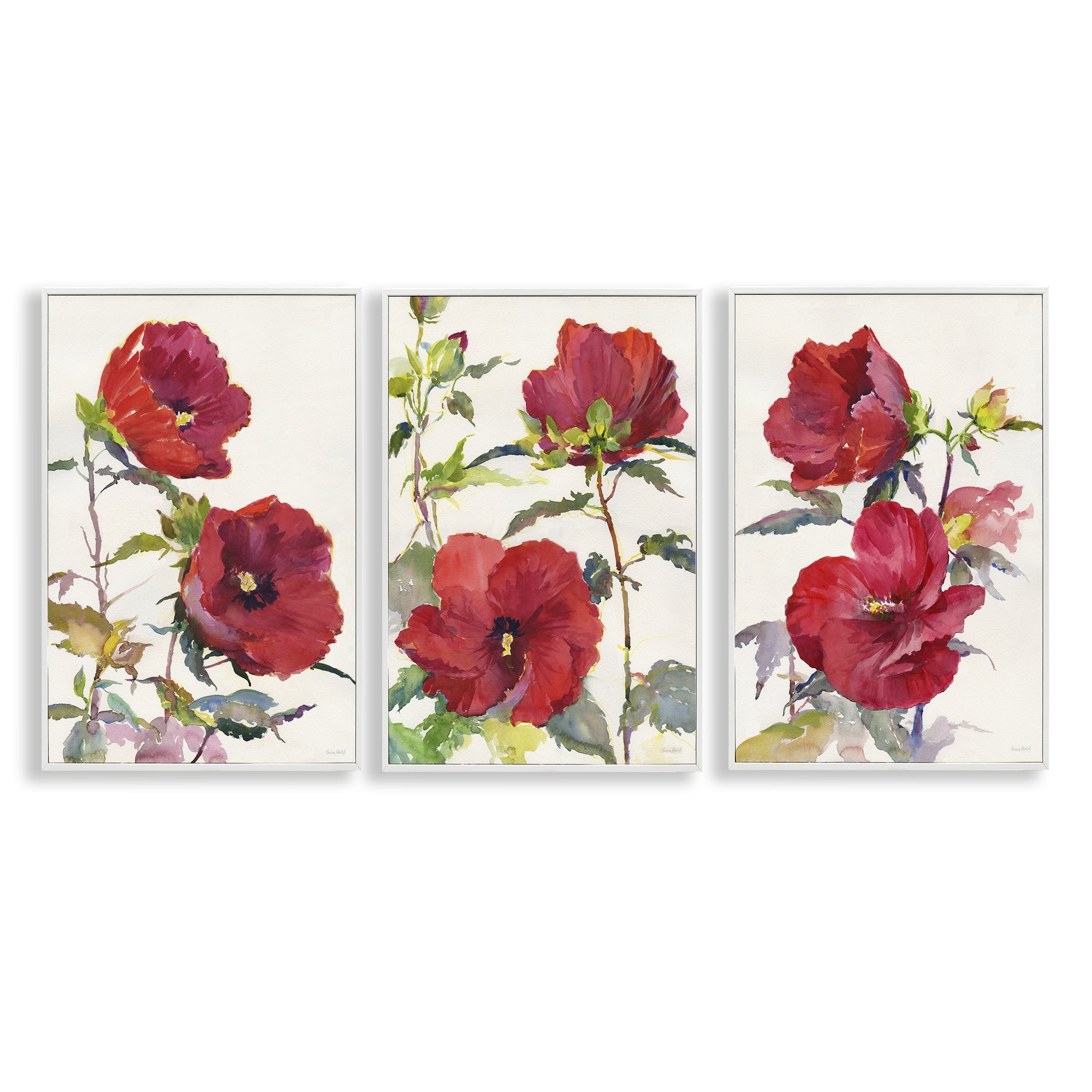 Stupell Industries Traditional Red Poppies Plants & Flowers Painting White Framed Art Print Wall Art, 12 x 18, Set of 3