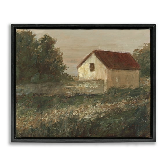 Stupell Industries Traditional Red Roof Cottage Landscape & Nature Painting Black Floater Framed Canvas Art Print Wall Art, 21 x 17