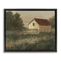 Stupell Industries Traditional Red Roof Cottage Landscape & Nature Painting Black Floater Framed Canvas Art Print Wall Art, 21 x 17