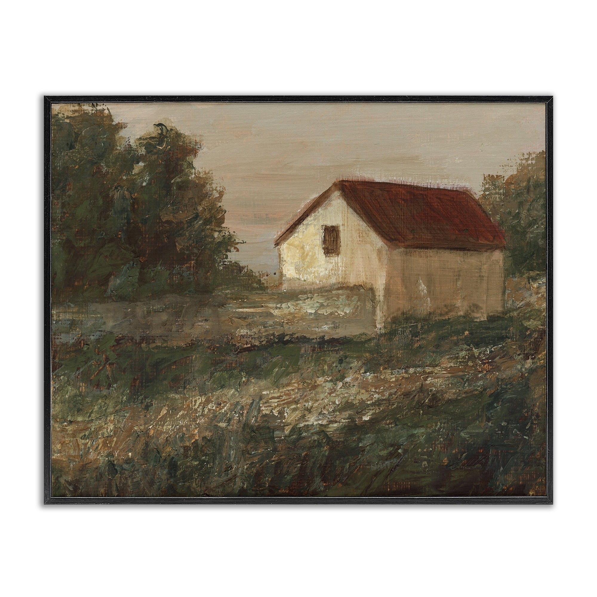 Stupell Industries Traditional Red Roof Cottage Landscape & Nature Painting Black Framed Art Print Wall Art, 20 x 16