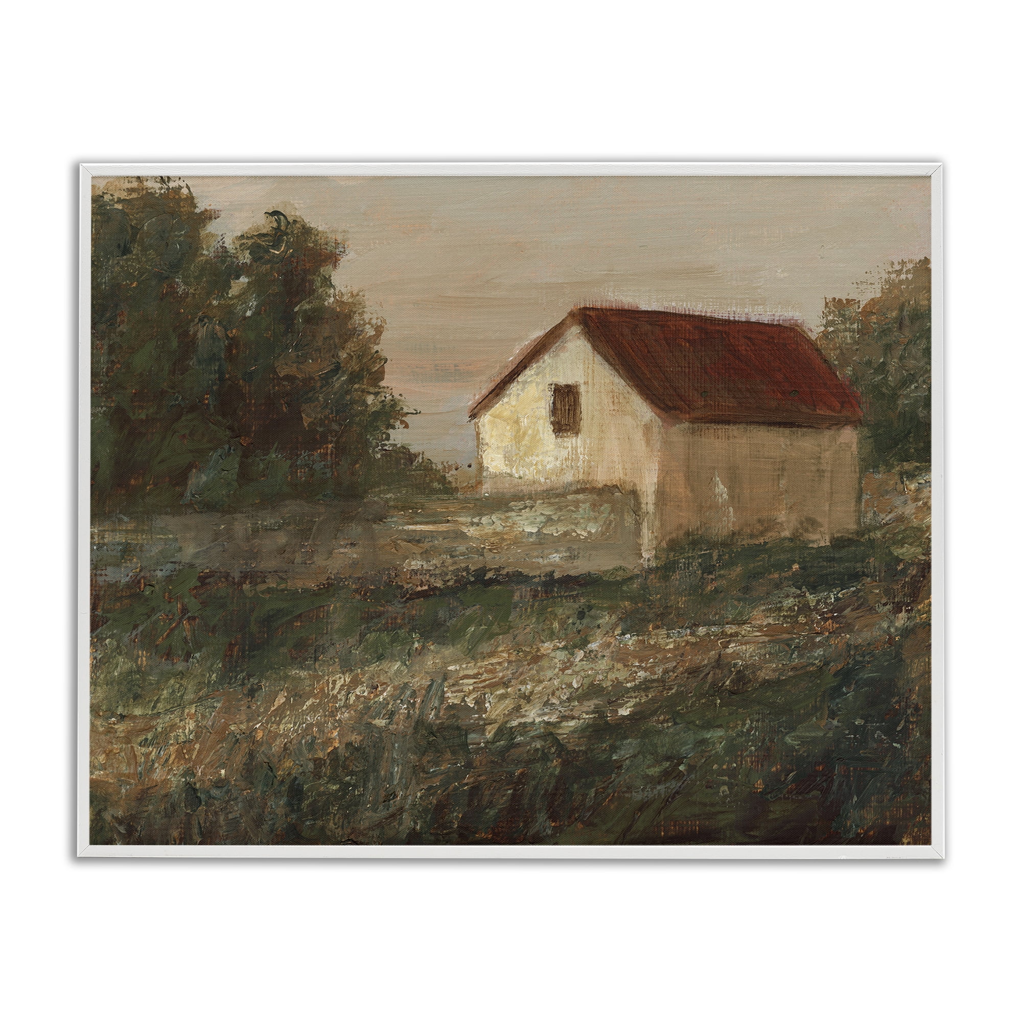 Stupell Industries Traditional Red Roof Cottage Landscape & Nature Painting White Framed Art Print Wall Art, 14 x 11