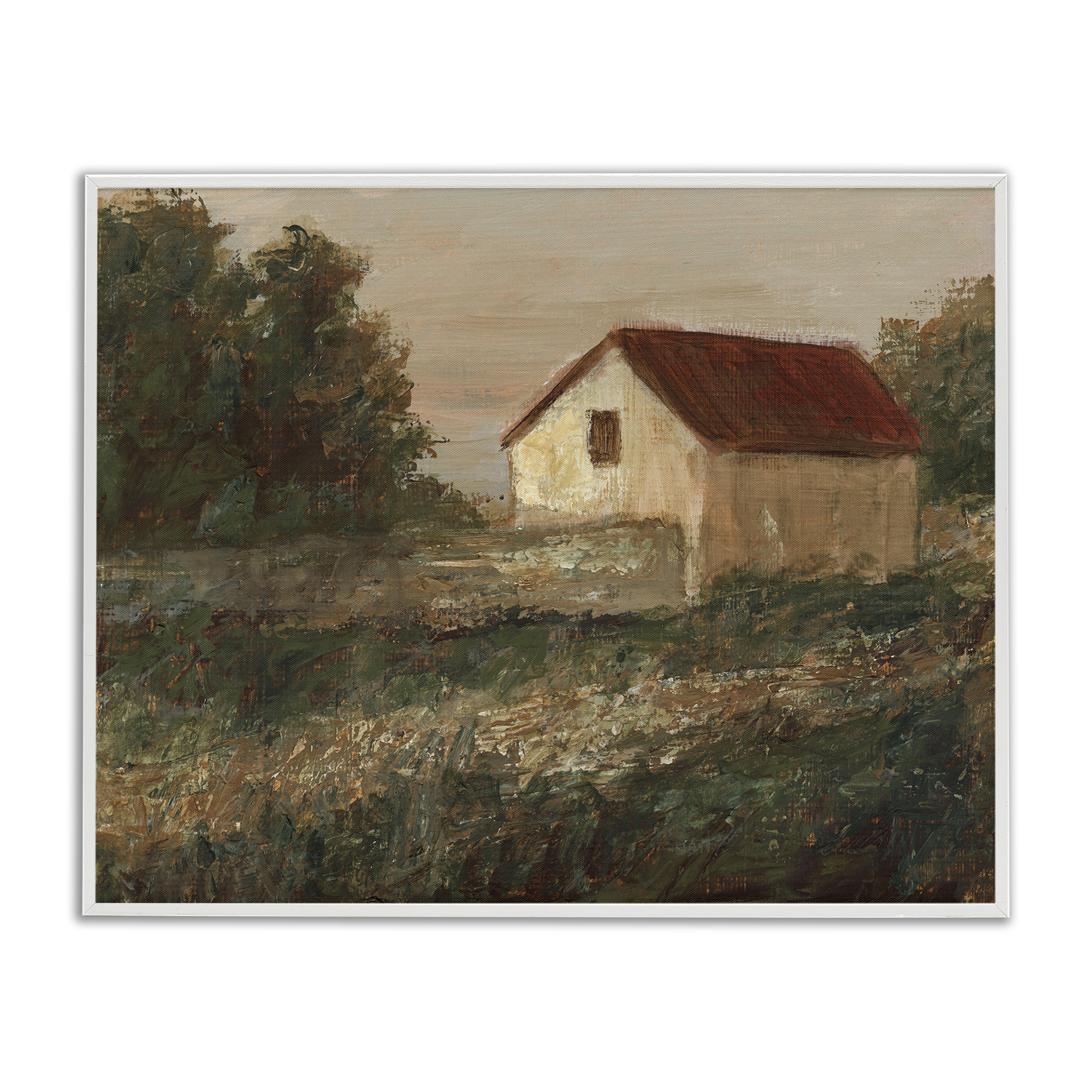 Stupell Industries Traditional Red Roof Cottage Landscape & Nature Painting White Framed Art Print Wall Art, 20 x 16