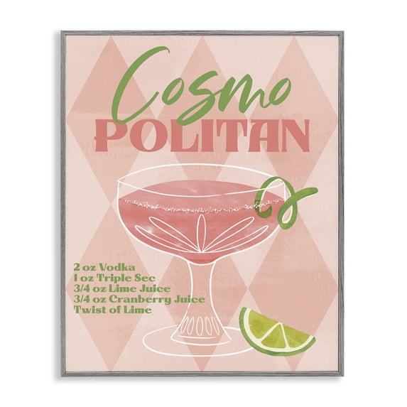 Stupell Industries Traditional Retro Cosmopolitan Recipe Gray Framed Giclee Art, 11 x 14, by Deane Beesley