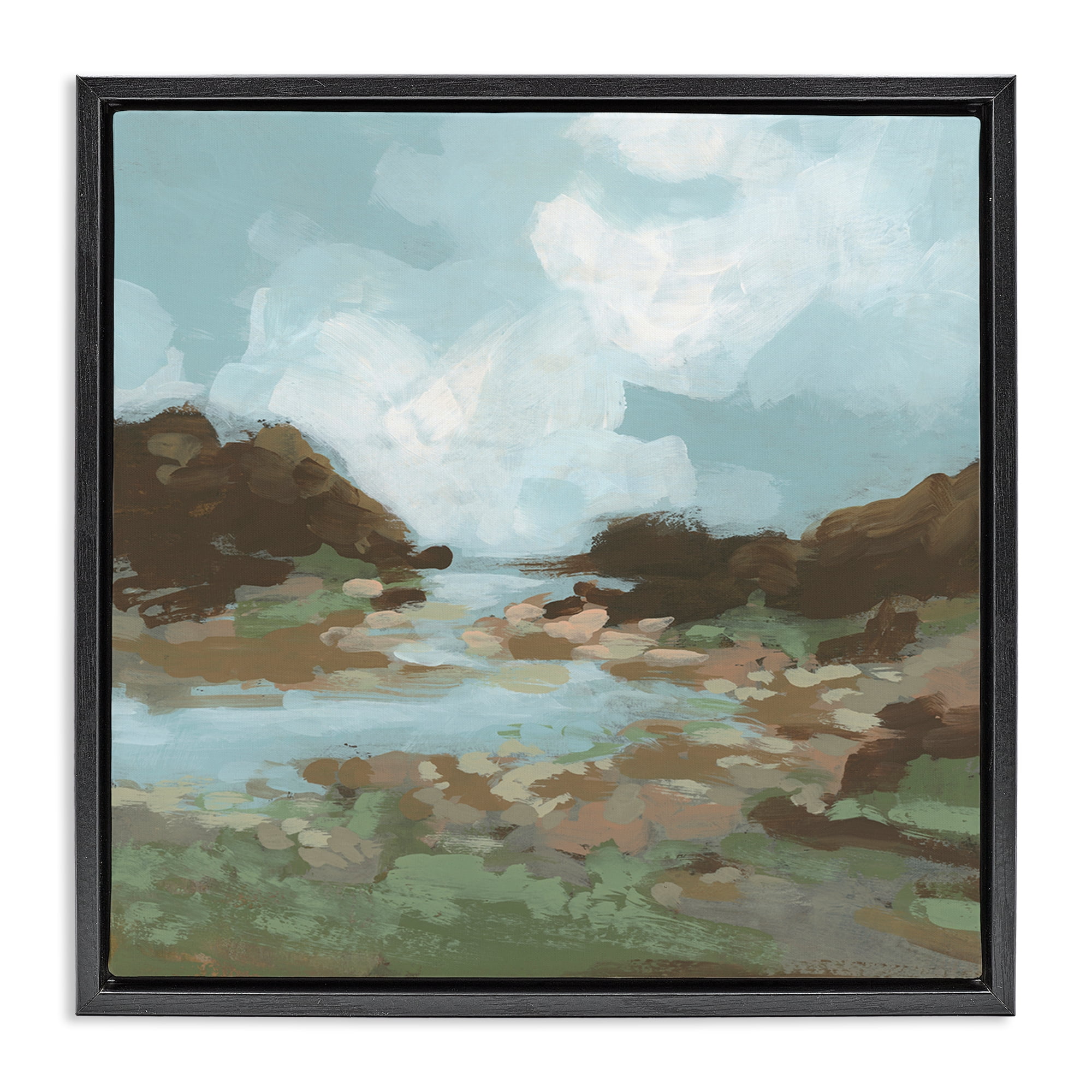 Stupell Industries Traditional River Bend Landscape & Nature Painting Black Floater Framed Canvas Art Print Wall Art, 25 x 25
