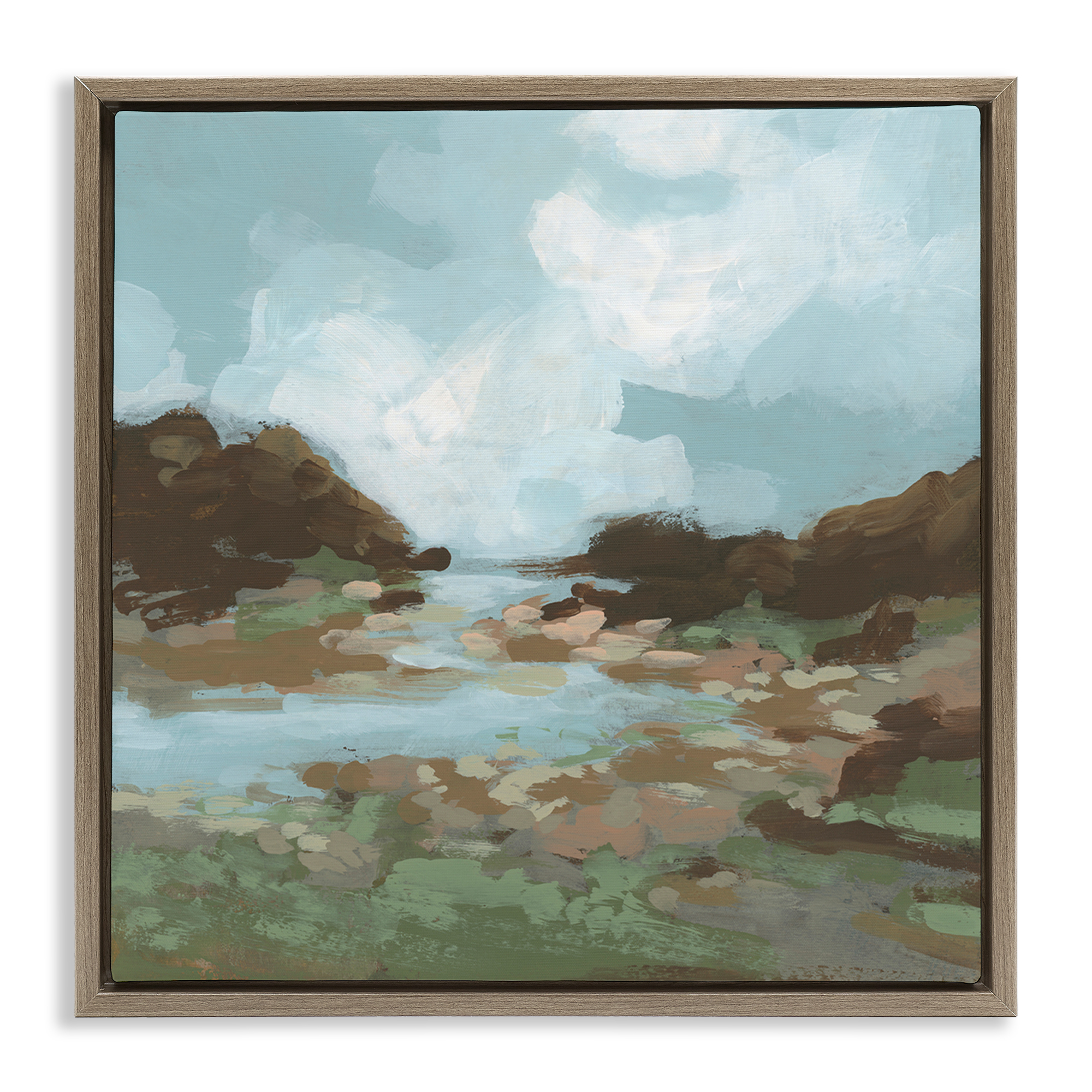 Stupell Industries Traditional River Bend Landscape & Nature Painting Brown Floater Framed Canvas Art Print Wall Art, 25 x 25
