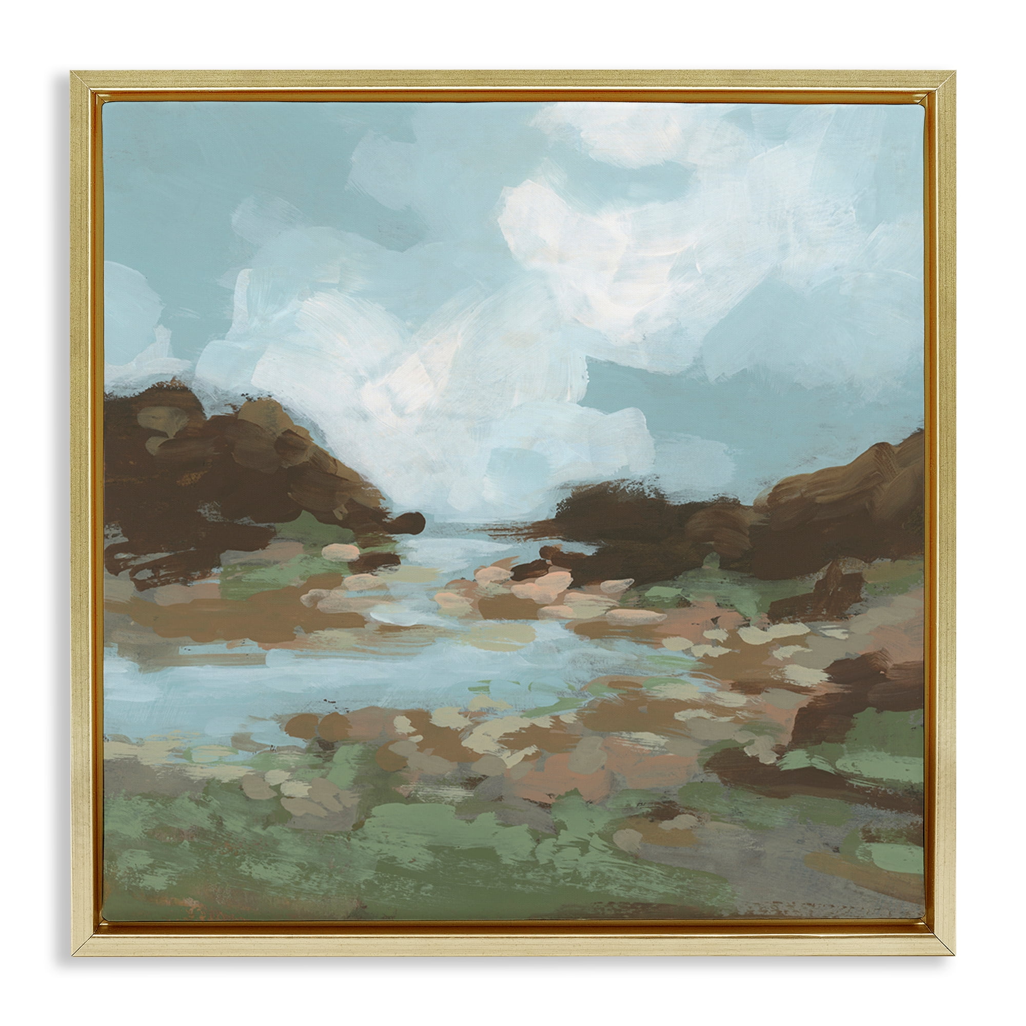 Stupell Industries Traditional River Bend Landscape & Nature Painting Gold Floater Framed Canvas Art Print Wall Art, 25 x 25