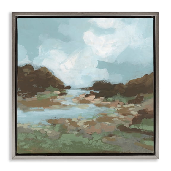 Stupell Industries Traditional River Bend Landscape & Nature Painting Gray Floater Framed Canvas Art Print Wall Art, 18 x 18