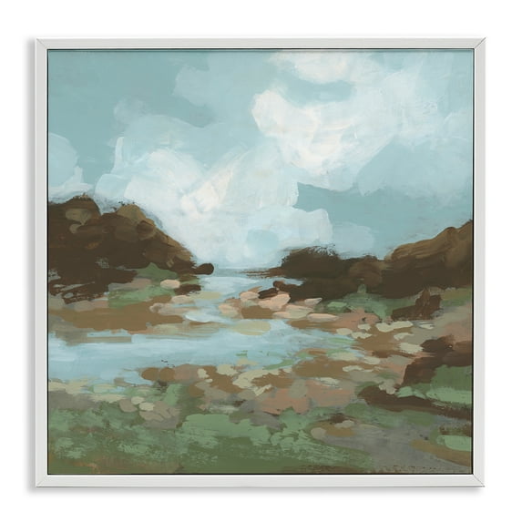 Stupell Industries Traditional River Bend Landscape & Nature Painting White Framed Art Print Wall Art, 17 x 17
