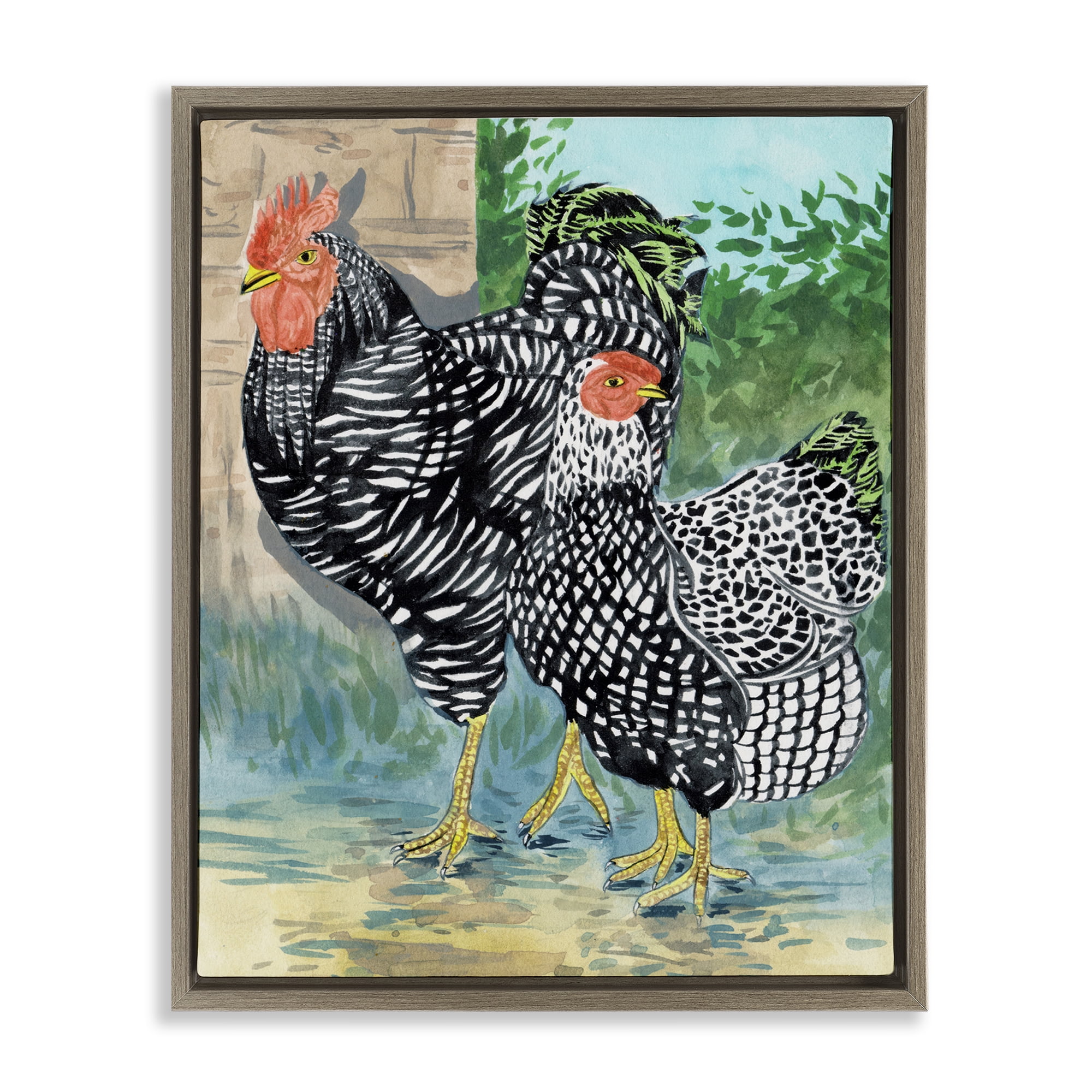 Stupell Industries Traditional Rooster Pair Animals Painting Brown Floater Framed Canvas Art Print Wall Art, 25 x 31
