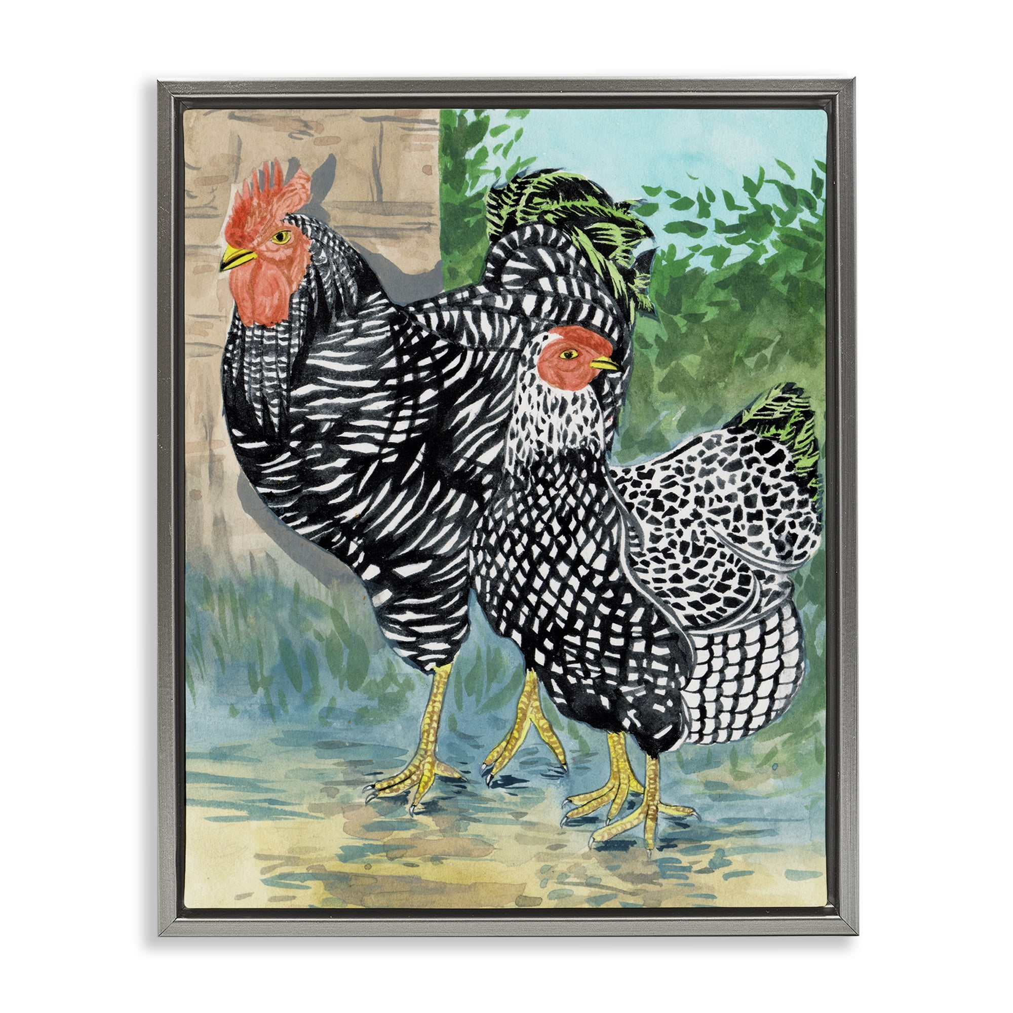 Stupell Industries Traditional Rooster Pair Animals Painting Gray Floater Framed Canvas Art Print Wall Art, 25 x 31