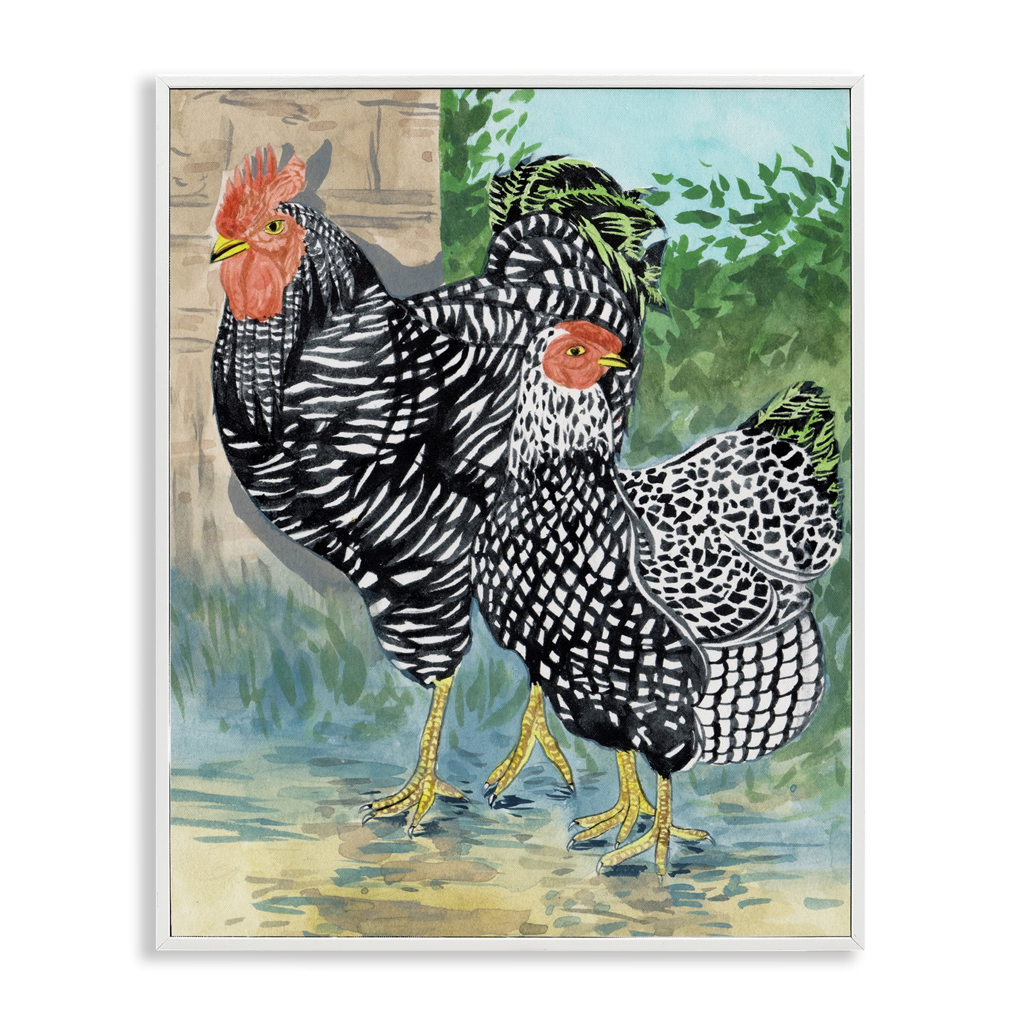 Stupell Industries Traditional Rooster Pair Animals Painting White Framed Art Print Wall Art, 24 x 30