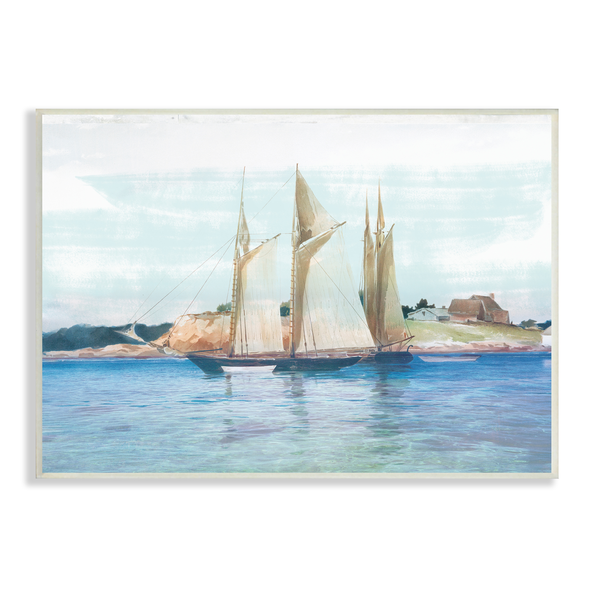 Stupell Industries Traditional Sailboat Ocean Landscape Cliffside Coast Painting, 15 x 10, Design by Lula Bijoux Studio