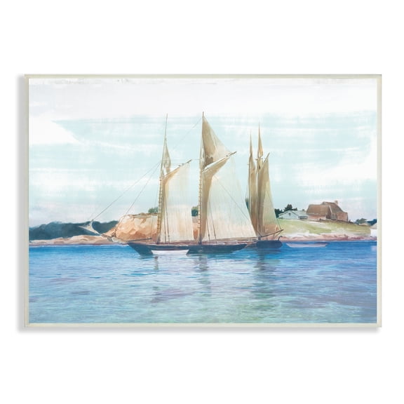 Stupell Industries Traditional Sailboat Ocean Landscape Cliffside Coast Painting, 19 x 13, Design by Lula Bijoux Studio