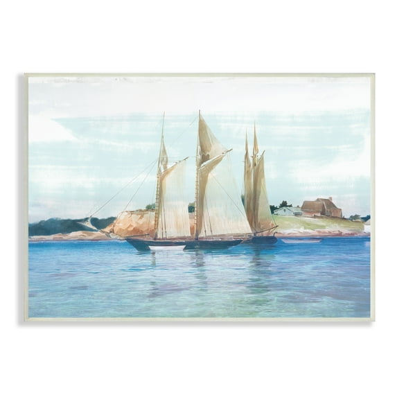 Stupell Industries Traditional Sailboat Ocean Landscape Cliffside Coast Painting, 19 x 13, Design by Lula Bijoux Studio