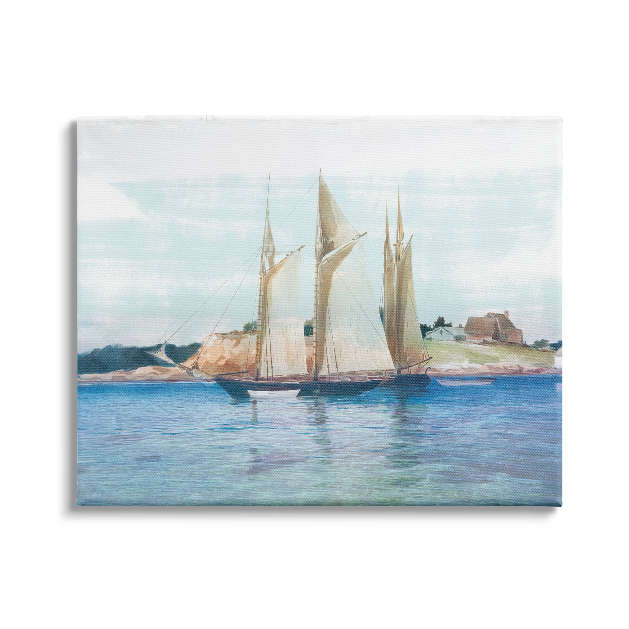 Stupell Industries Traditional Sailboat Ocean Landscape Cliffside Coast Painting, 30 x 24, Design by Lula Bijoux Studio