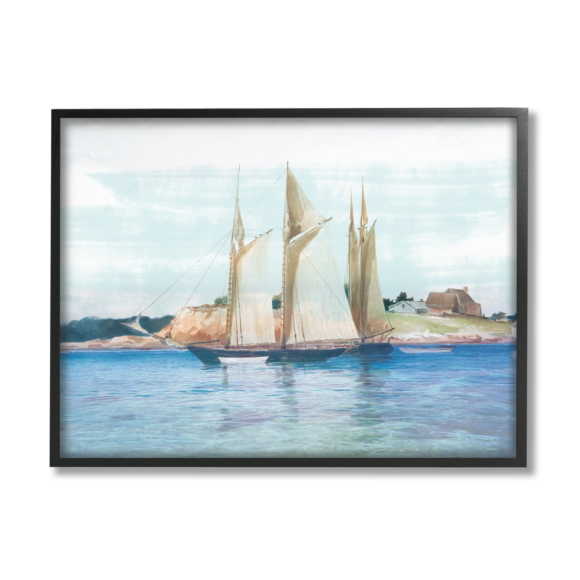 Stupell Industries Traditional Sailboat Ocean Landscape Cliffside Coast Painting, 30 x 24, Design by Lula Bijoux Studio
