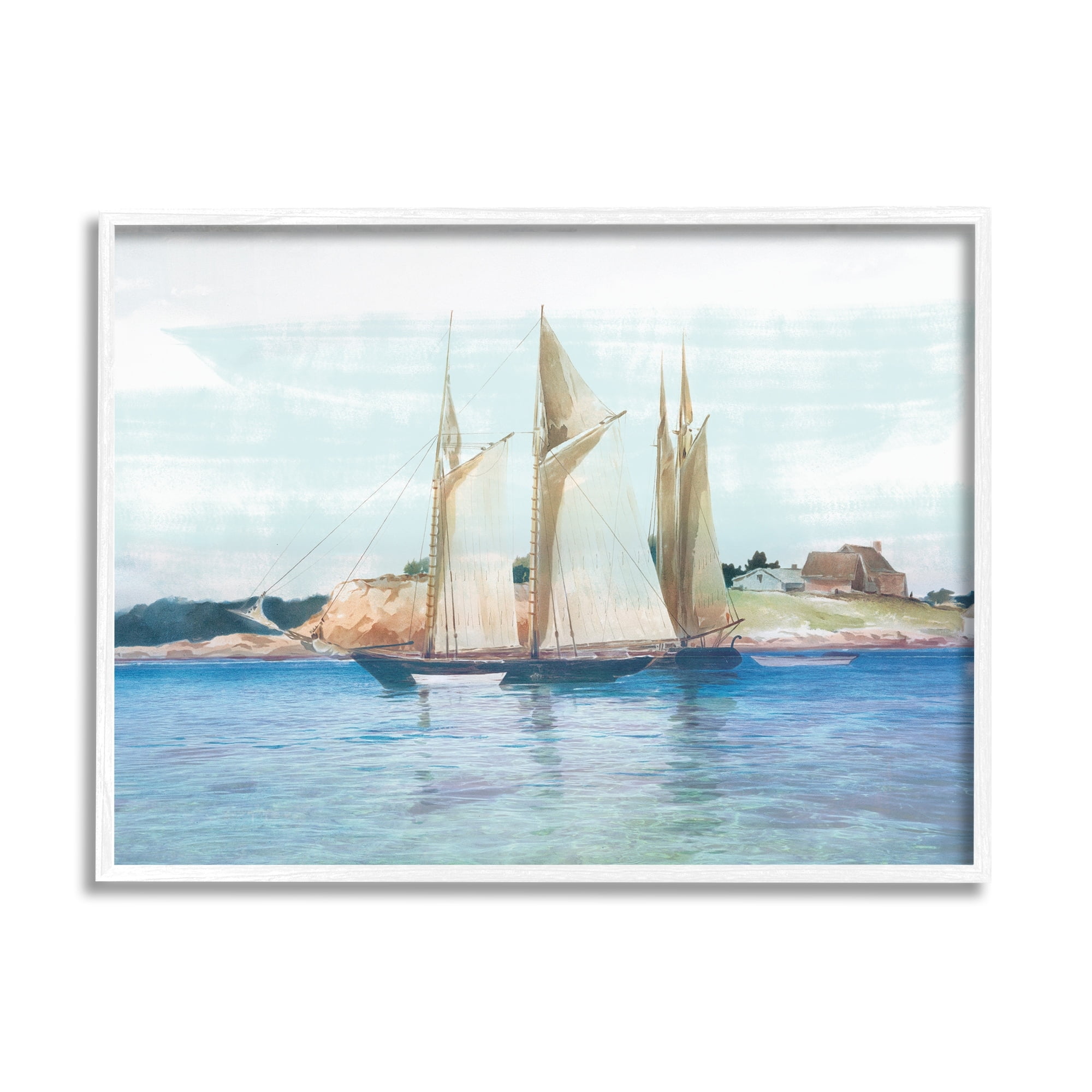Stupell Industries Traditional Sailboat Ocean Landscape Cliffside Coast Painting, 30 x 24, Design by Lula Bijoux Studio