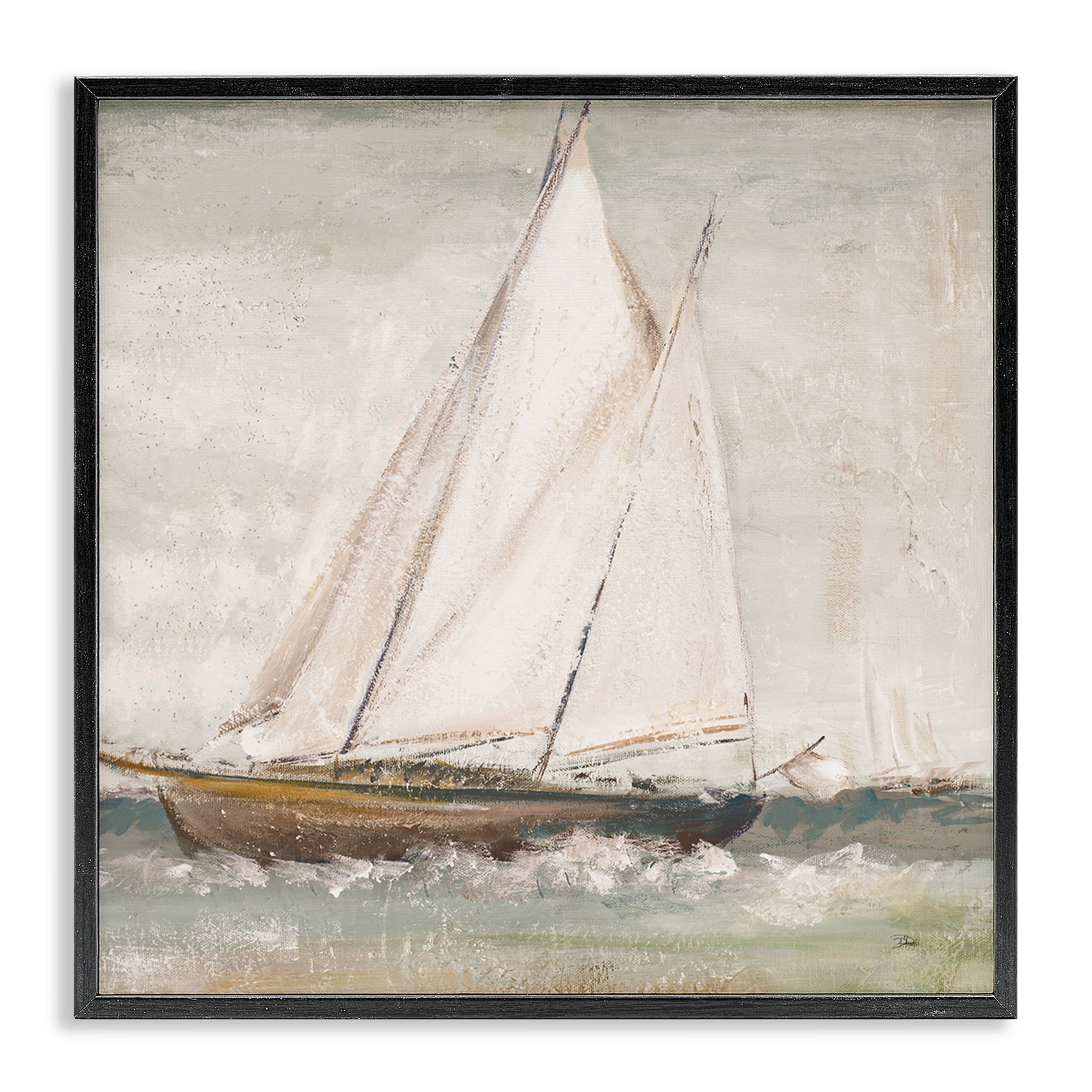 Stupell Industries Traditional Sailboat Splash Transportation Painting Black Framed Art Print Wall Art, 24 x 24