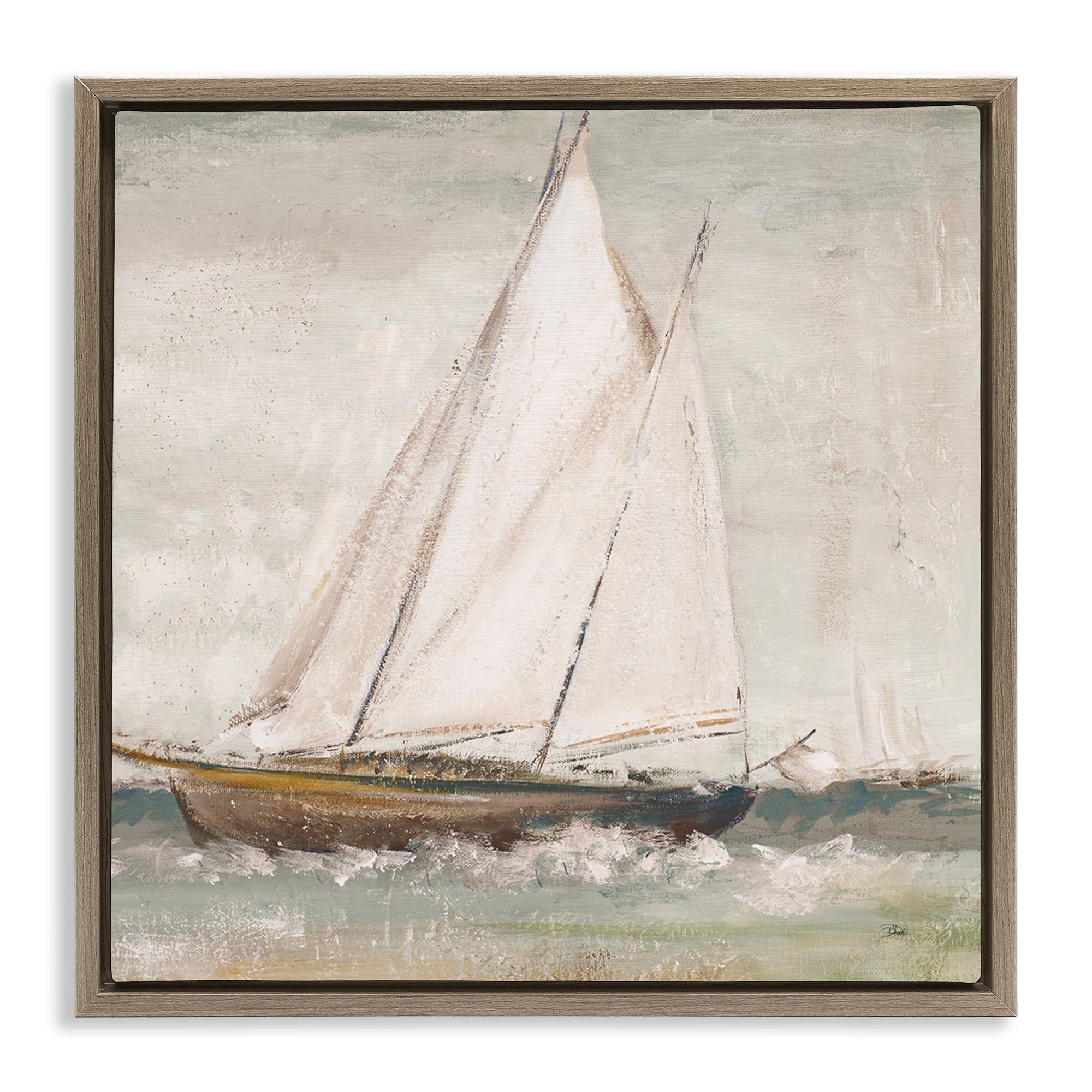 Stupell Industries Traditional Sailboat Splash Transportation Painting Brown Floater Framed Canvas Art Print Wall Art, 25 x 25