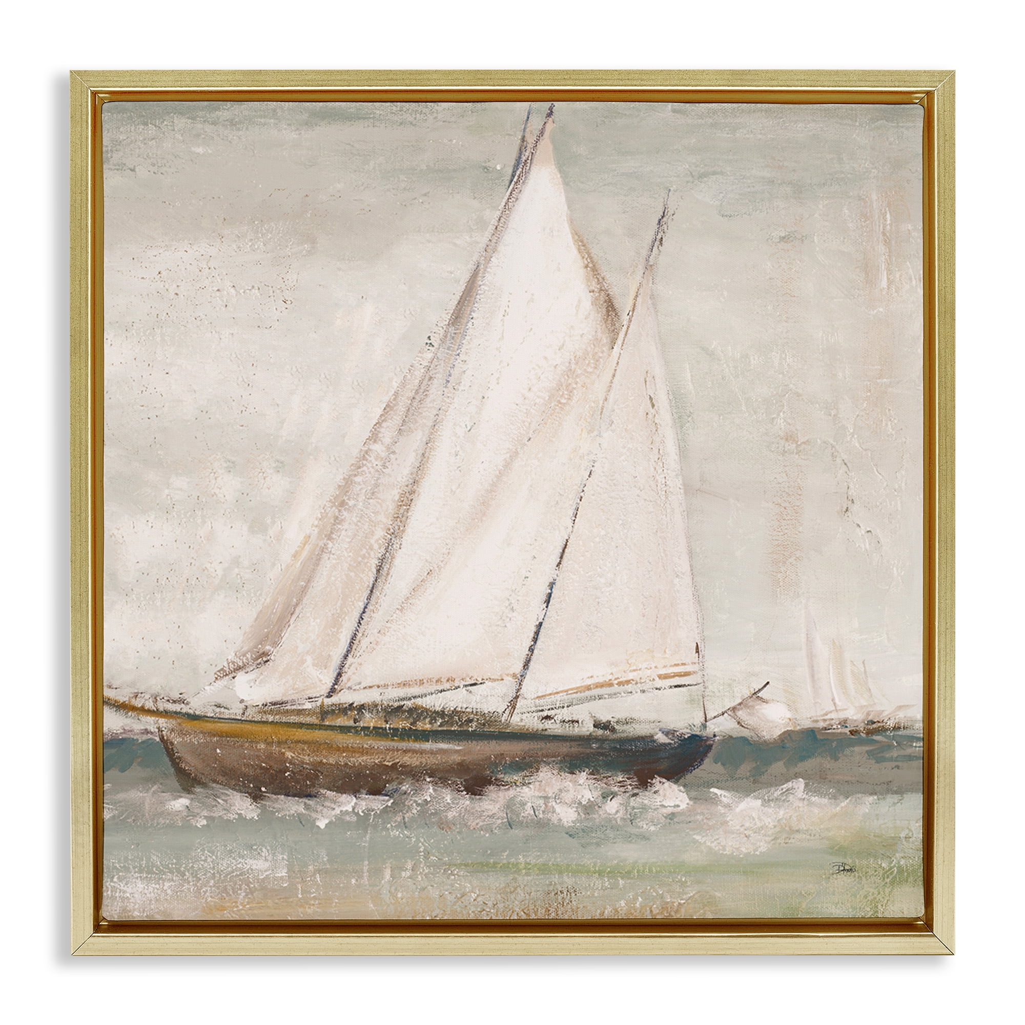Stupell Industries Traditional Sailboat Splash Transportation Painting Gold Floater Framed Canvas Art Print Wall Art, 18 x 18