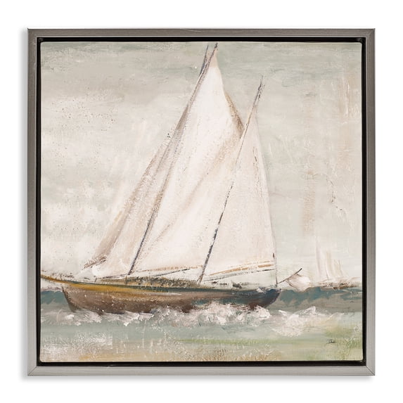 Stupell Industries Coastal Traditional Sailboat Splash Gray Floating Frame Canvas Art, 18 x 18, by Patricia Pinto