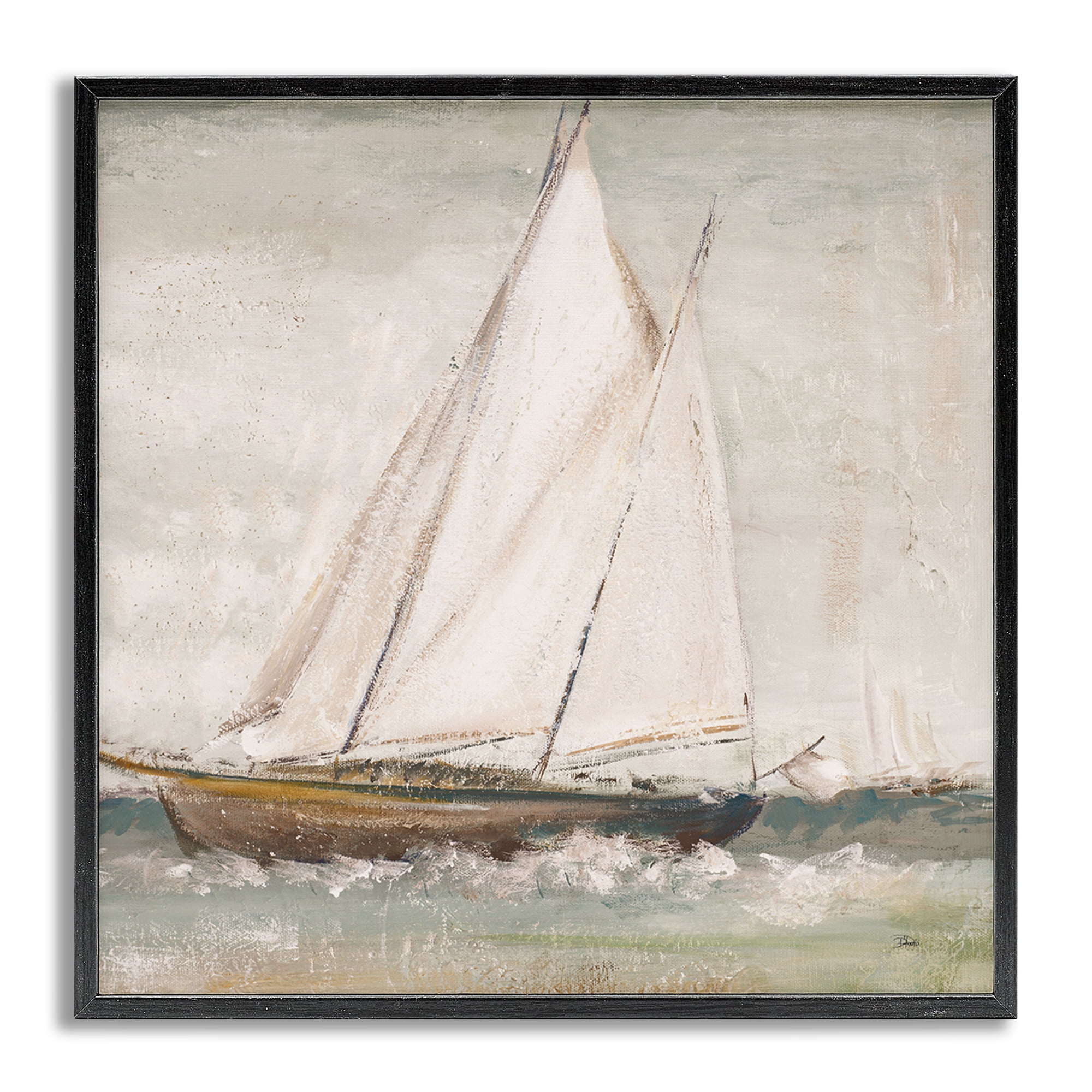Stupell Industries Traditional Sailboat Splash Transportation Painting Gray Framed Art Print Wall Art, 24 x 24