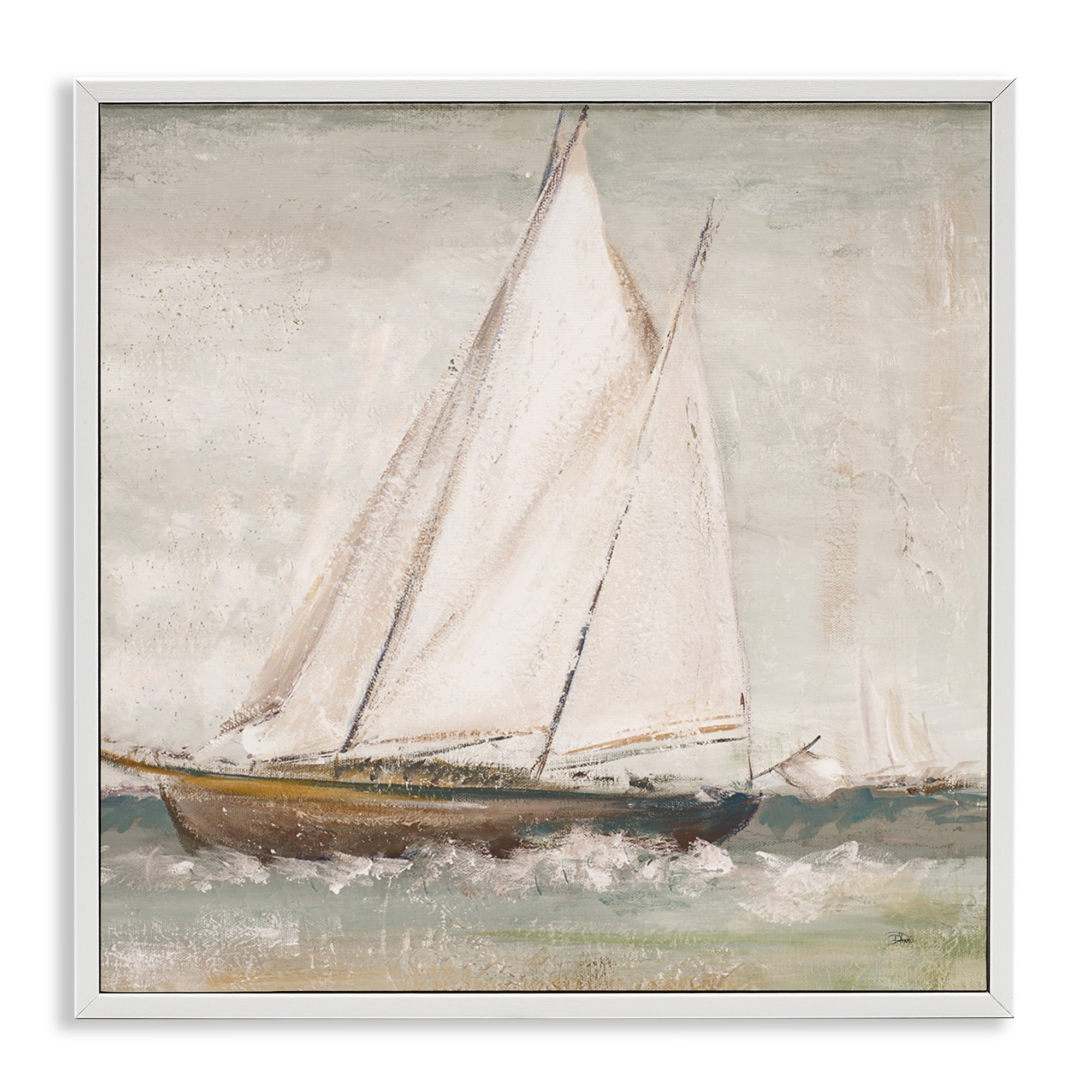 Stupell Industries Traditional Sailboat Splash Transportation Painting White Framed Art Print Wall Art, 17 x 17