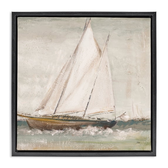 Stupell Industries Transitional Traditional Sailboat at Sea Black Floating Frame Canvas Art, 18 x 18, by Patricia Pinto