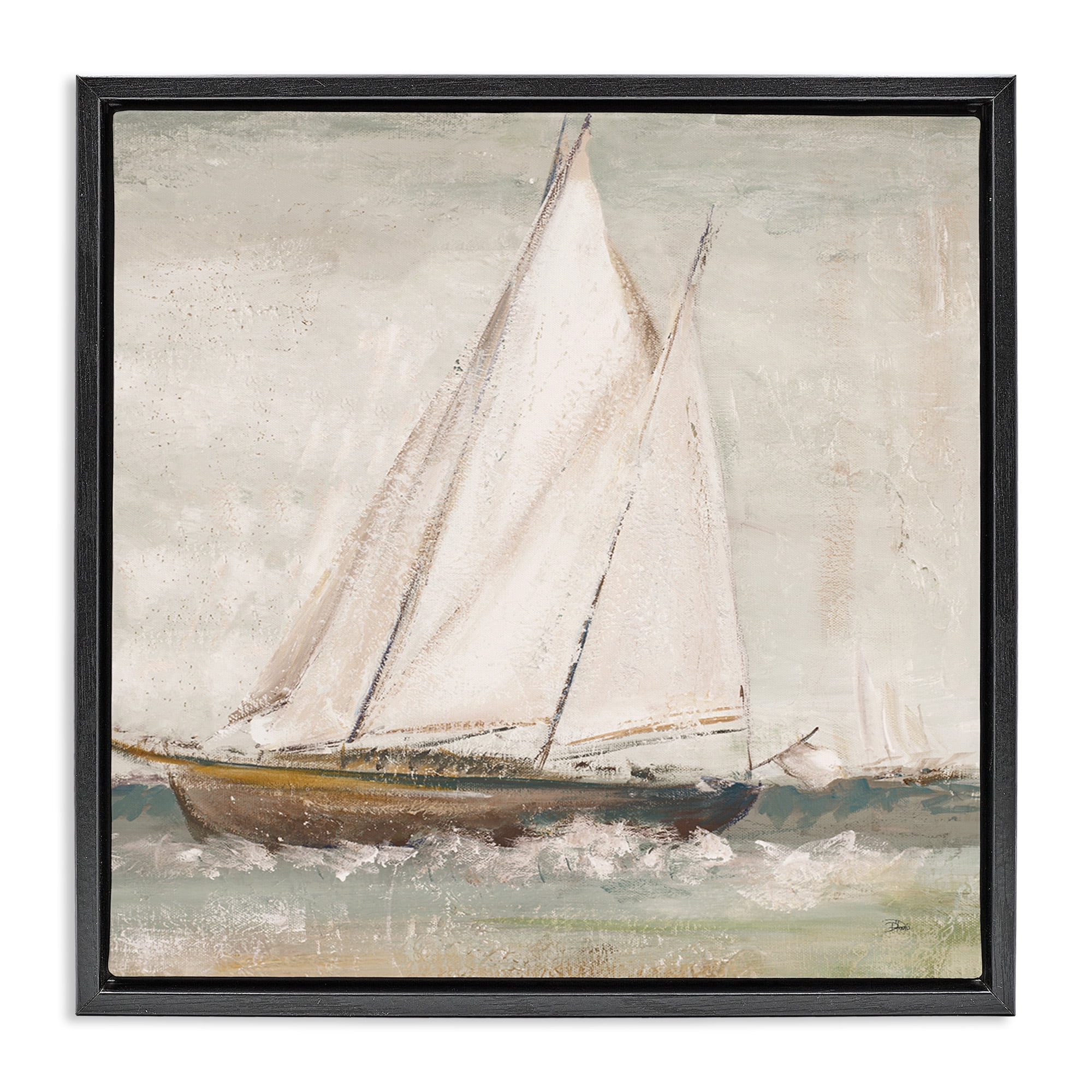 Stupell Industries Traditional Sailboat at Sea Transportation Painting Black Floater Framed Canvas Art Print Wall Art, 25 x 25